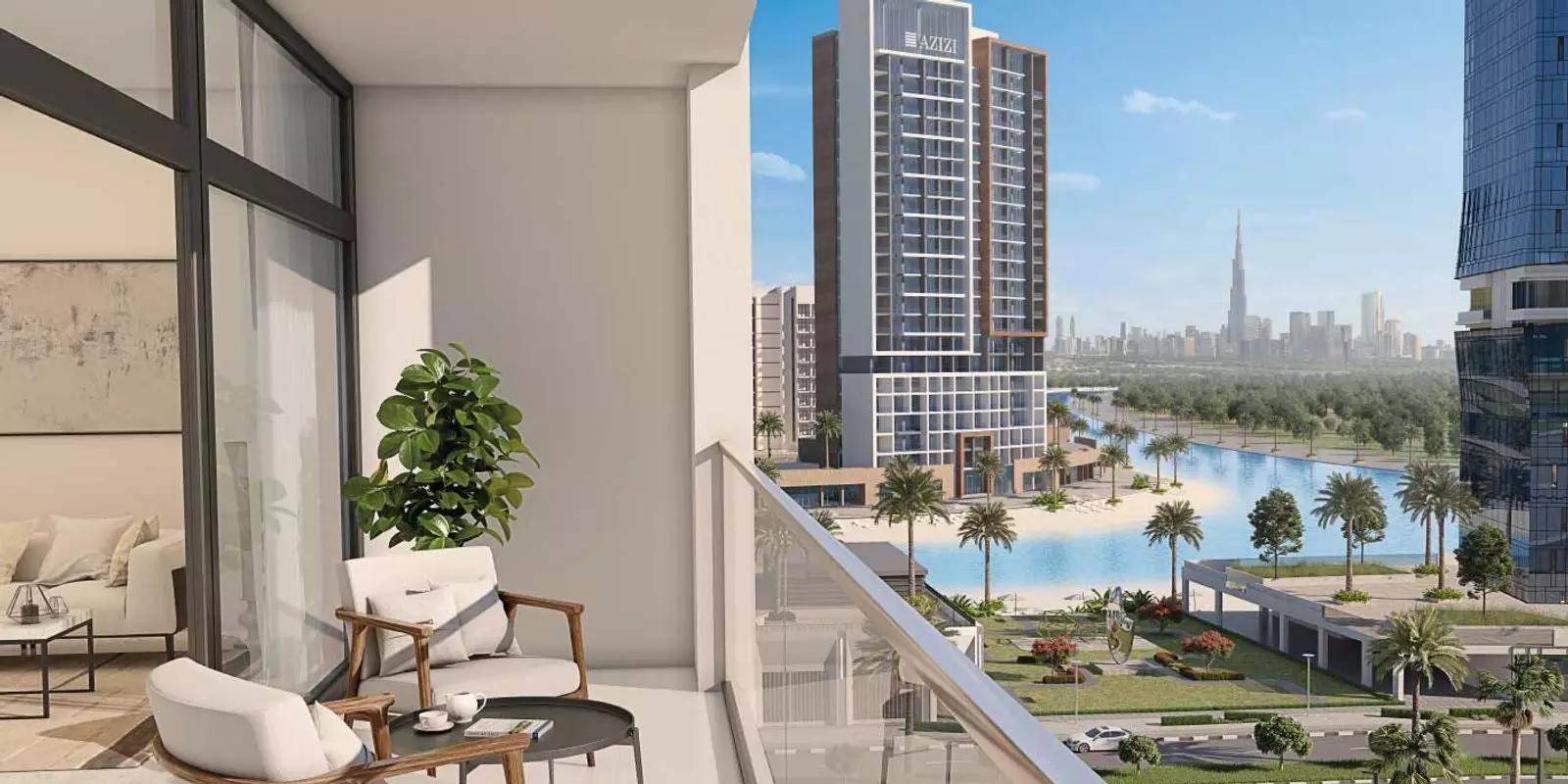 Azizi Riviera 63 building entrance and podium, Meydan, Dubai