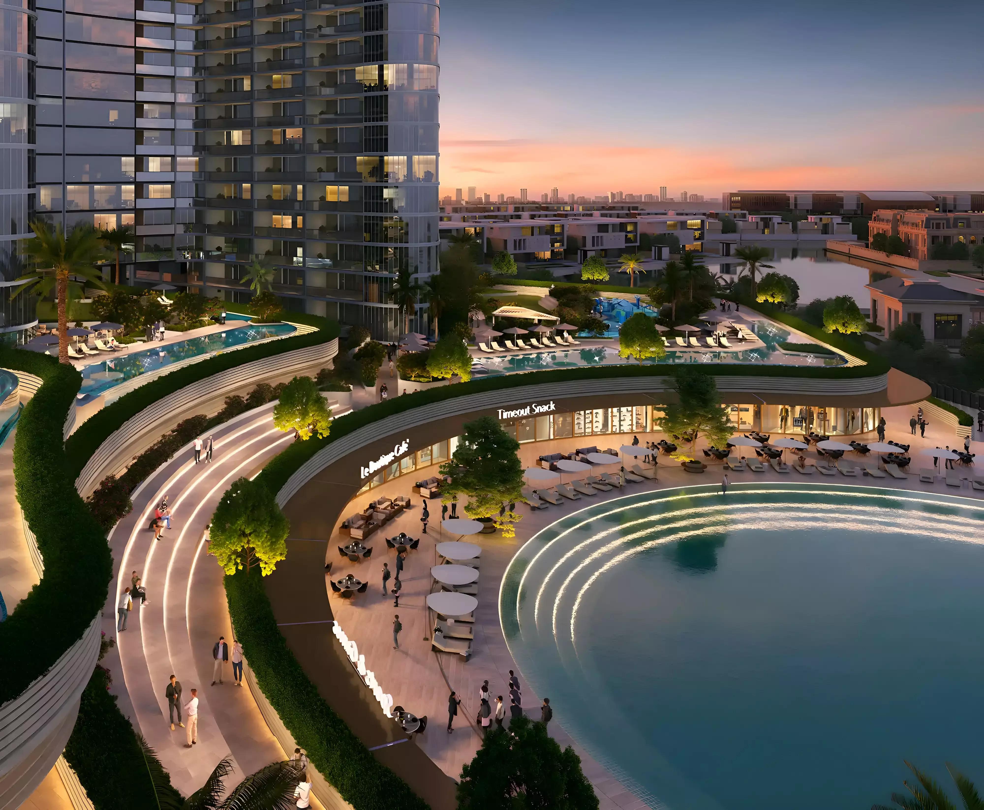 Skyvue Spectra residential facade and landscaping, Bukadra, Dubai