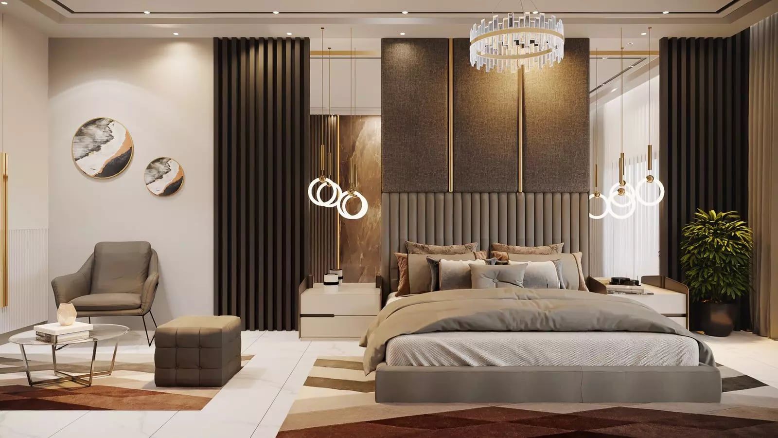 Opalz by Danube master bedroom interior with designer lighting