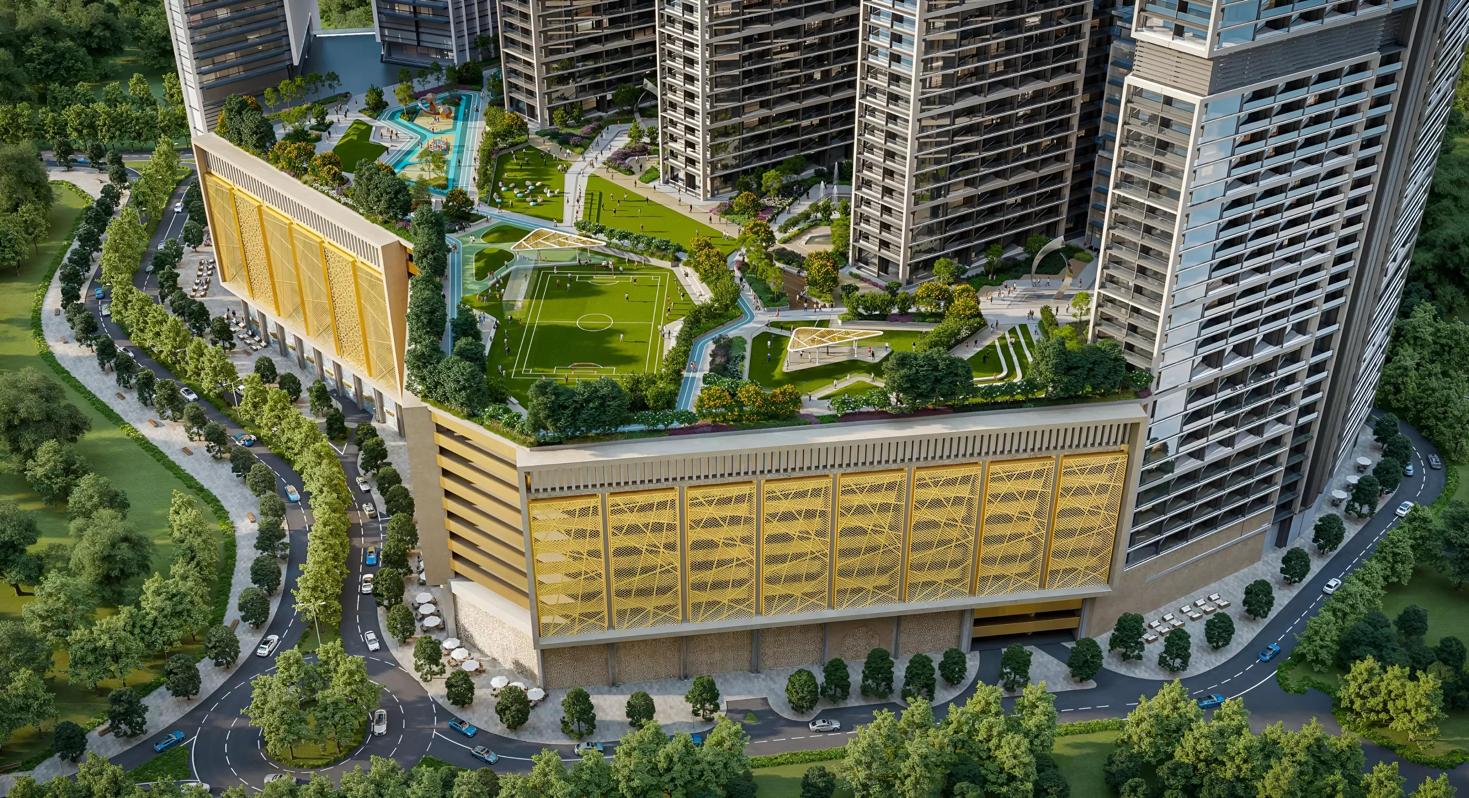 Sobha Central residential facade and podium, Jebel Ali
