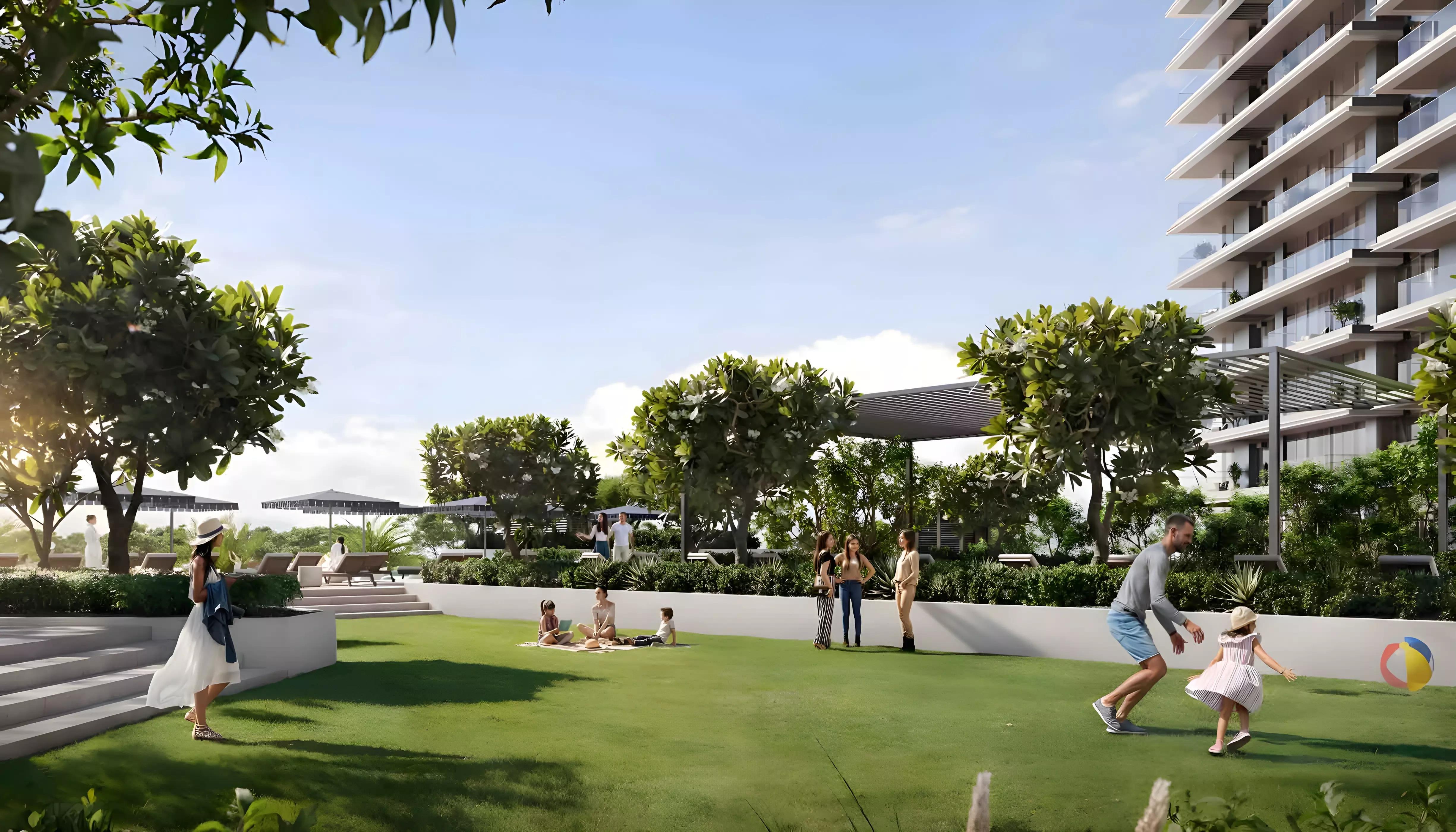 Albero landscaped courtyard and walkway, Dubai Creek Harbour, Dubai