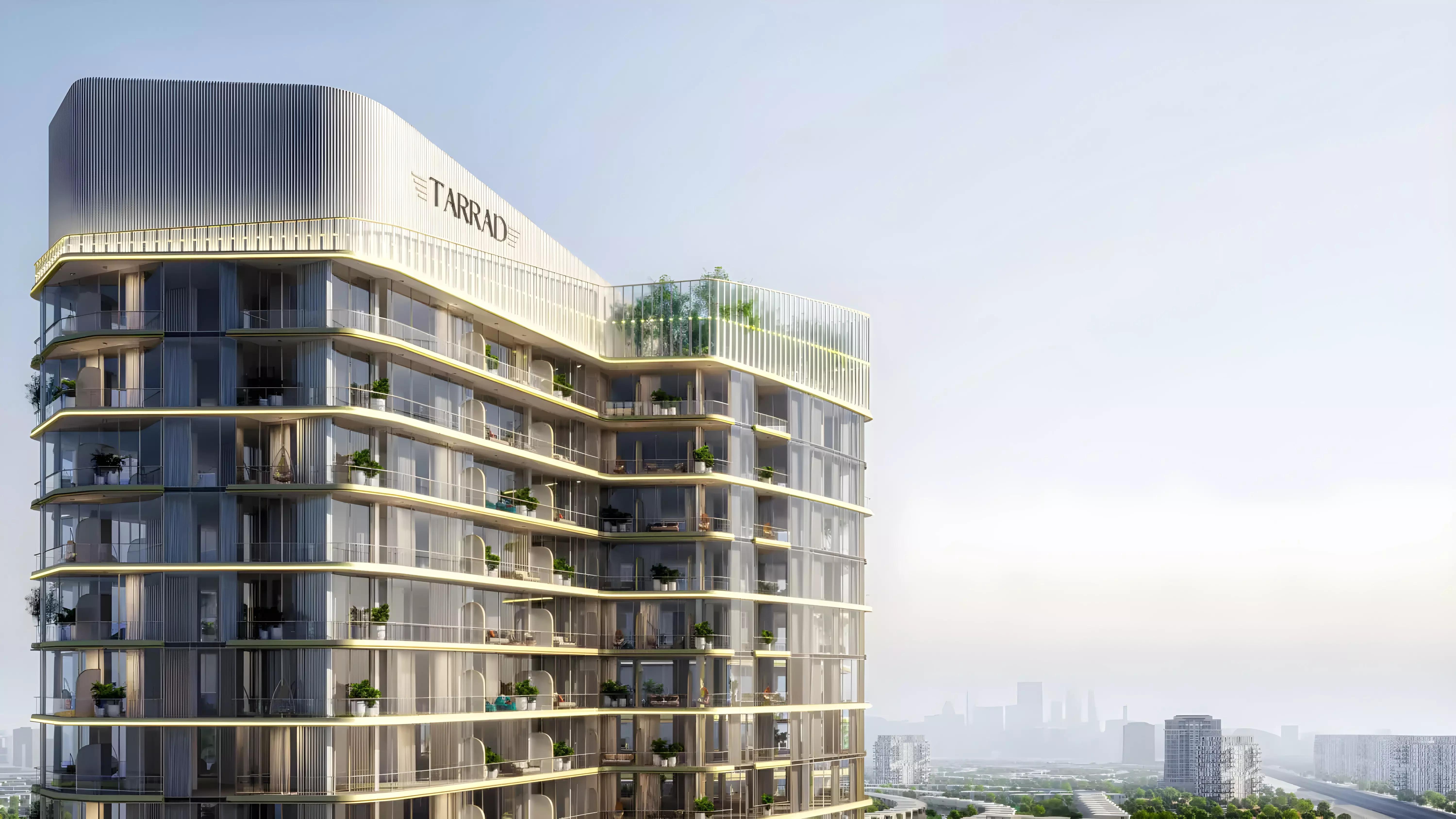Celesto Tower 2 exterior facade rendering, Dubai Land Residence Complex