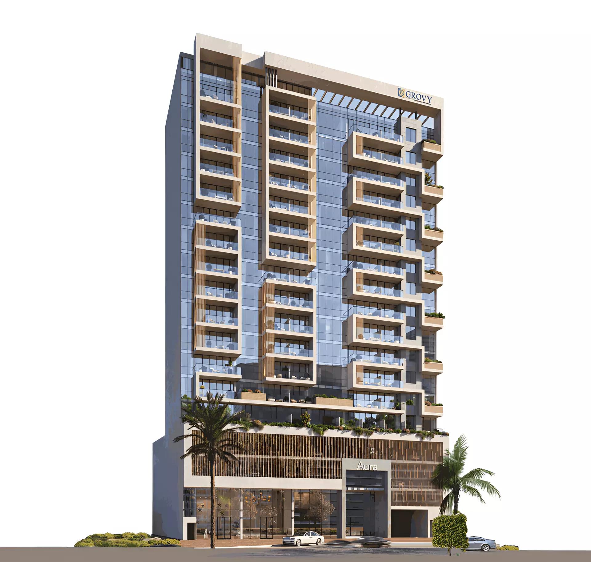 Aura by Grovy shared swimming pool deck, JVC, Dubai