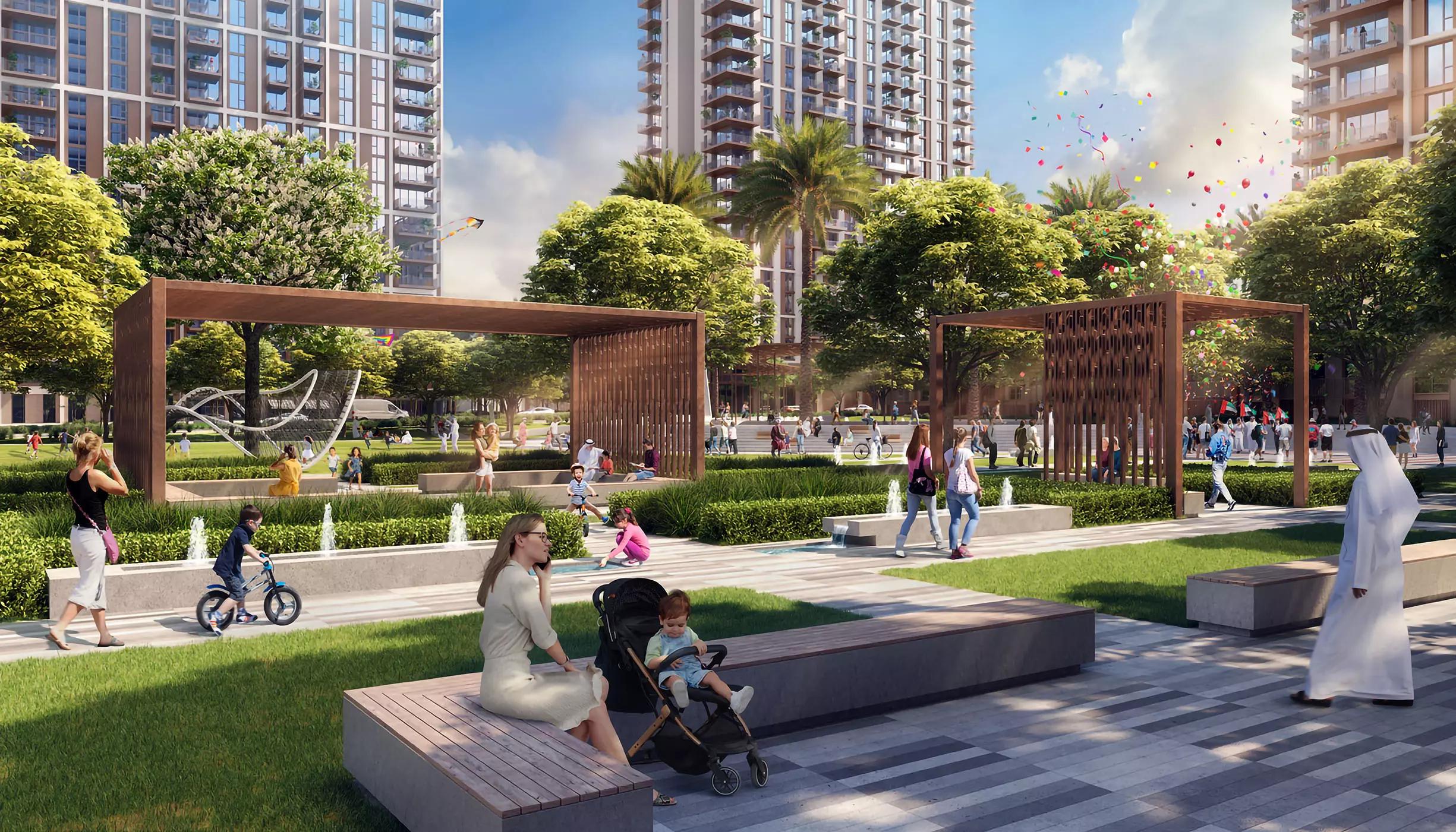 Oria shared swimming pool deck, Dubai Creek Harbour, Emaar