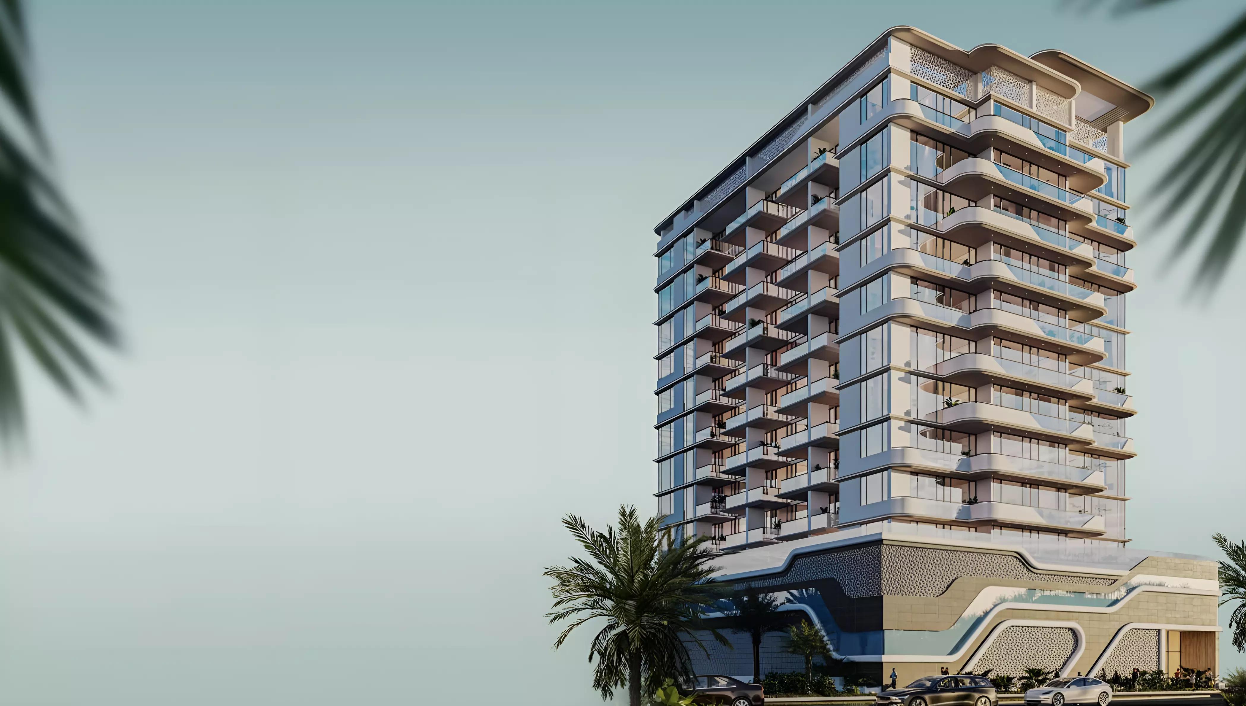 Evora Residences building elevation from street level, Al Furjan, Dubai