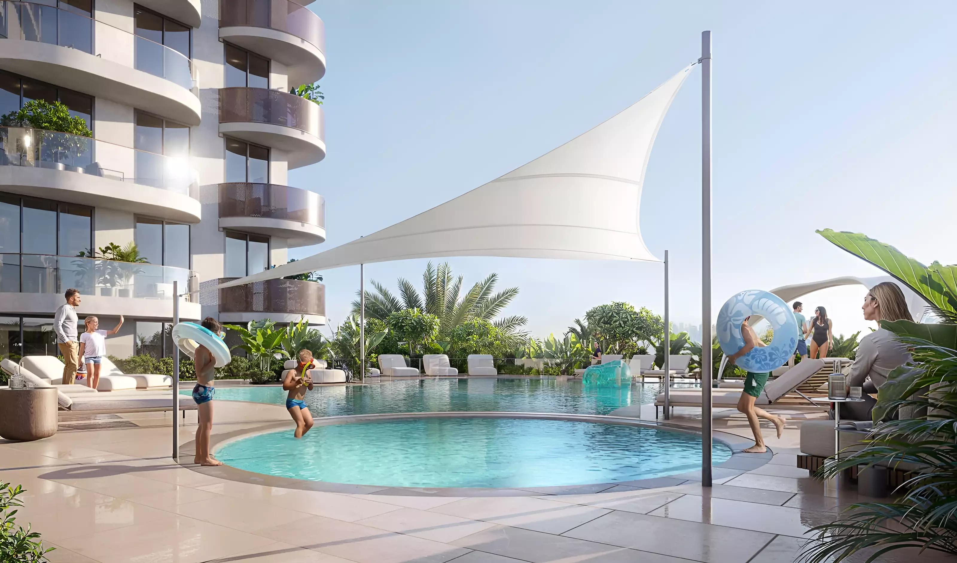 V1stara House residential facade and entrance, Jebel Ali, Dubai
