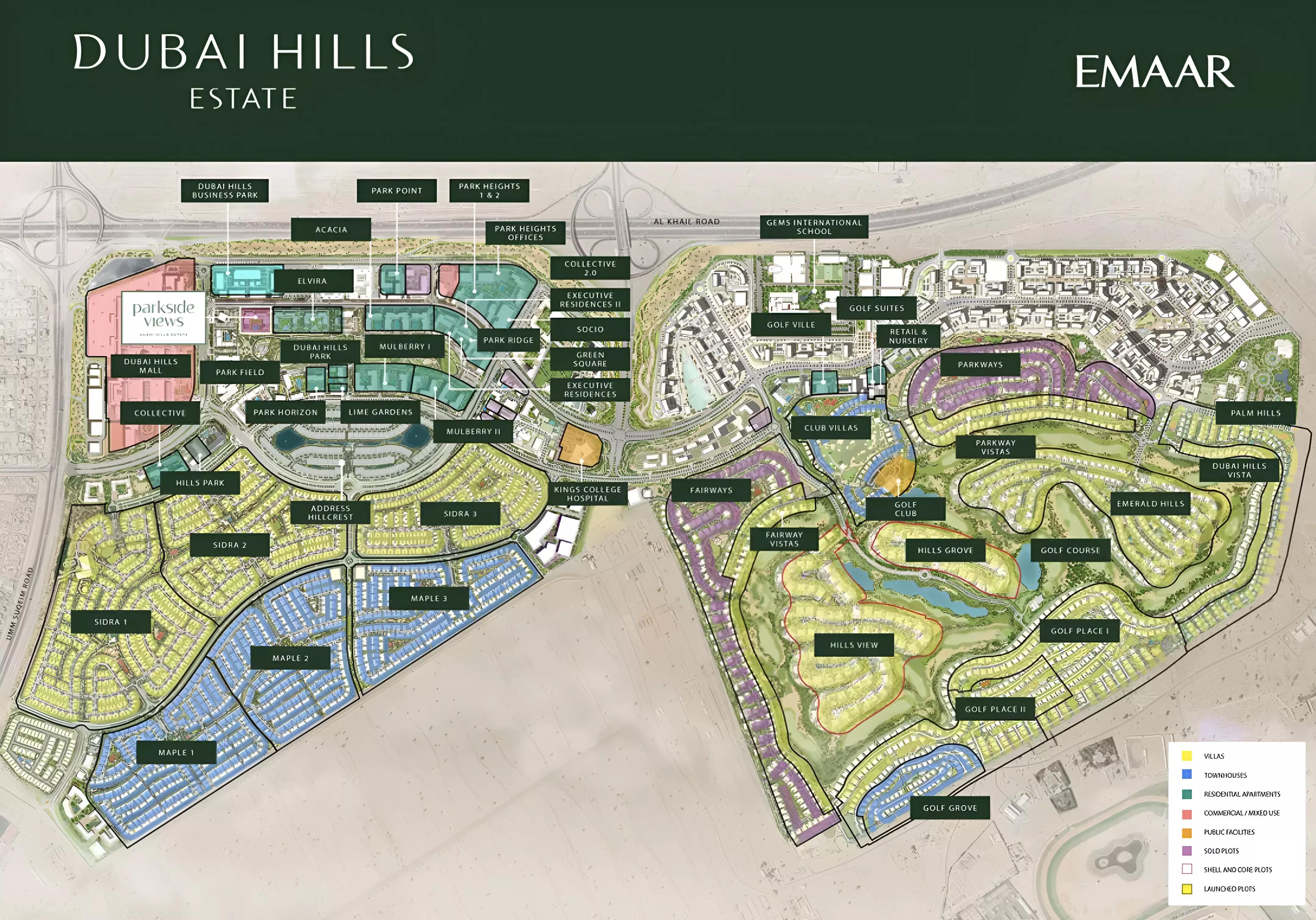 Parkside Views master plan layout showing building placement, Dubai Hills Estate