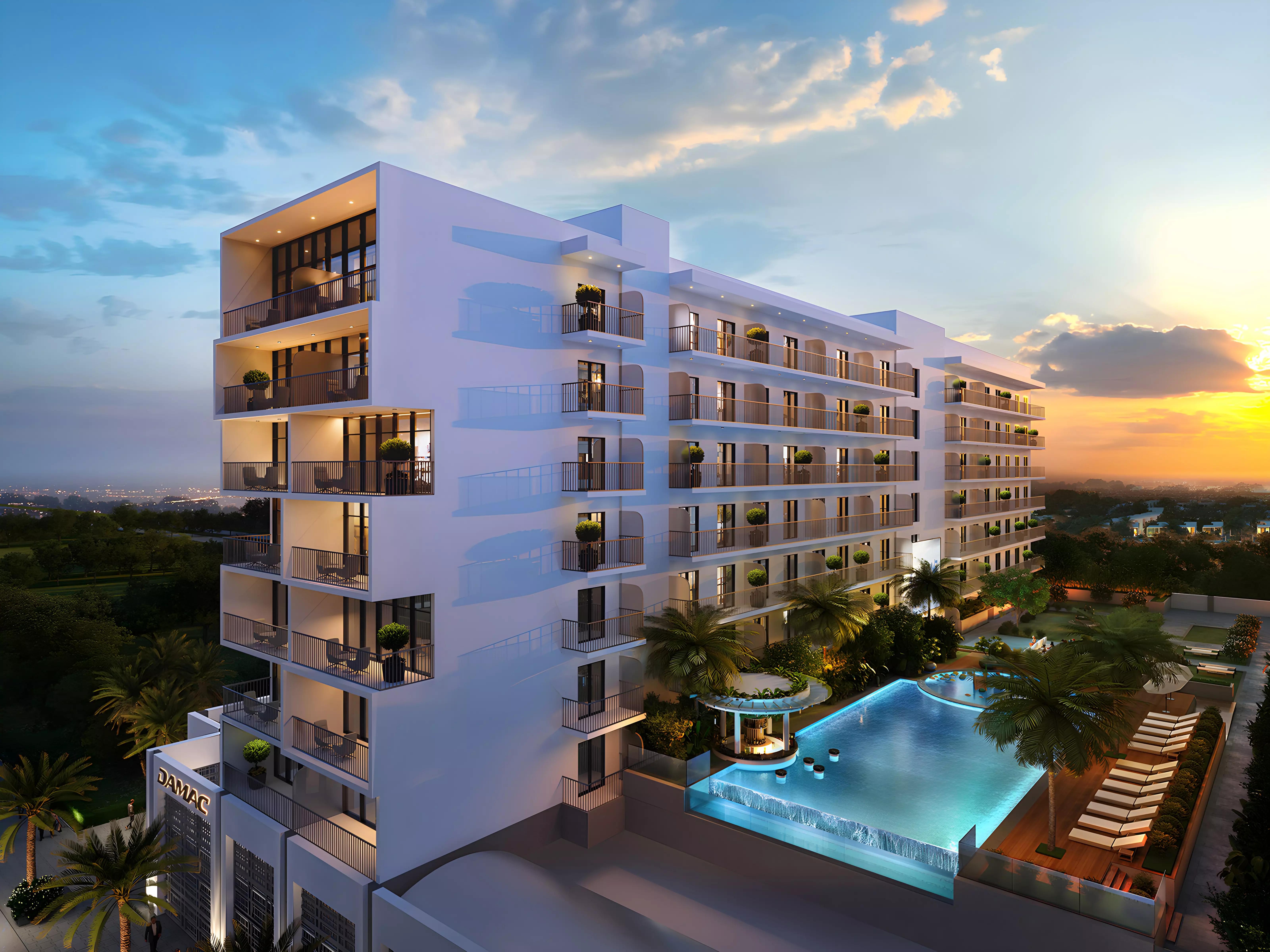 Evergreens amenity deck with swimming pool, DAMAC Hills, Dubai