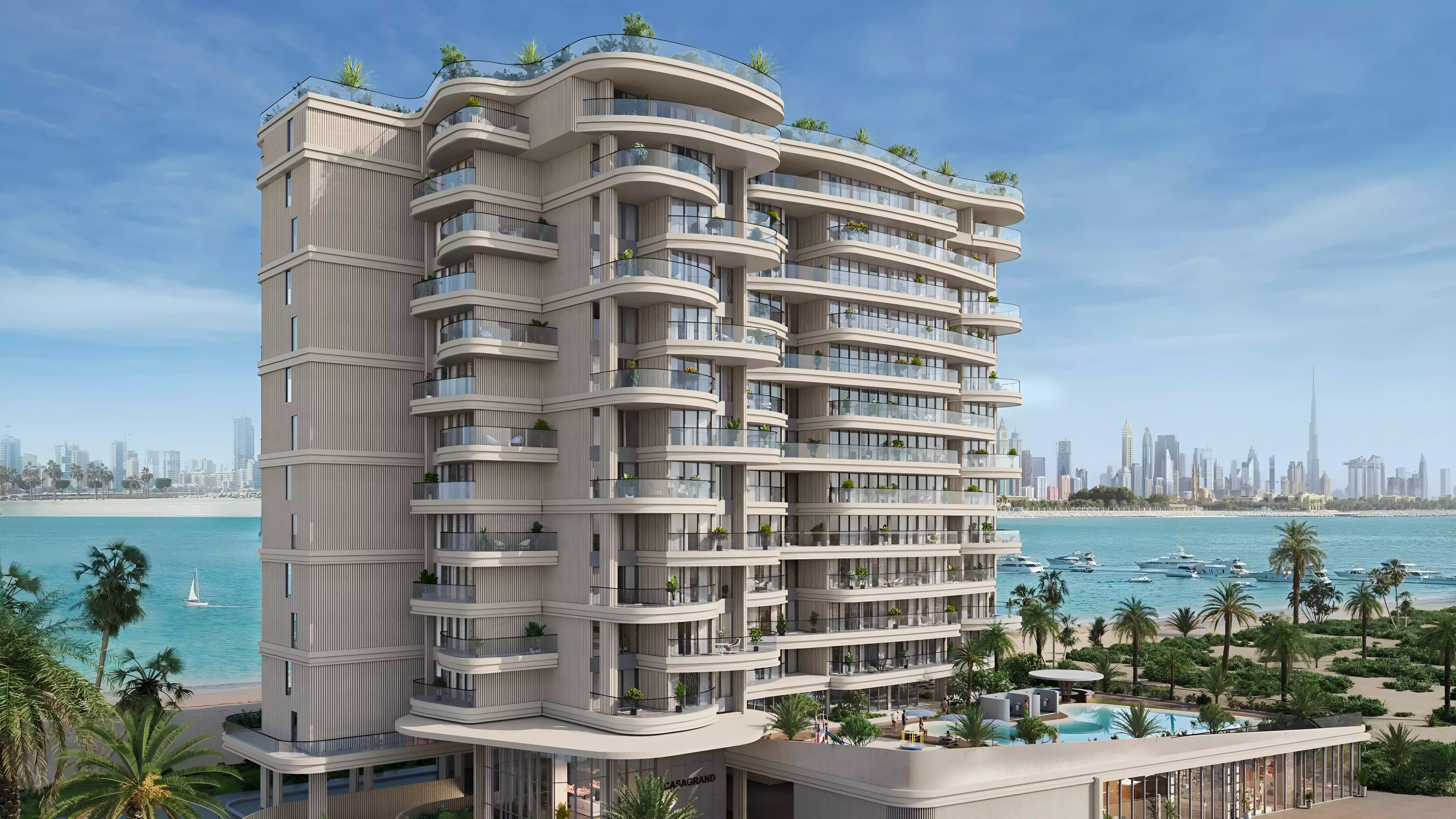 Casagrand Seafront Residences exterior tower view, Dubai Islands