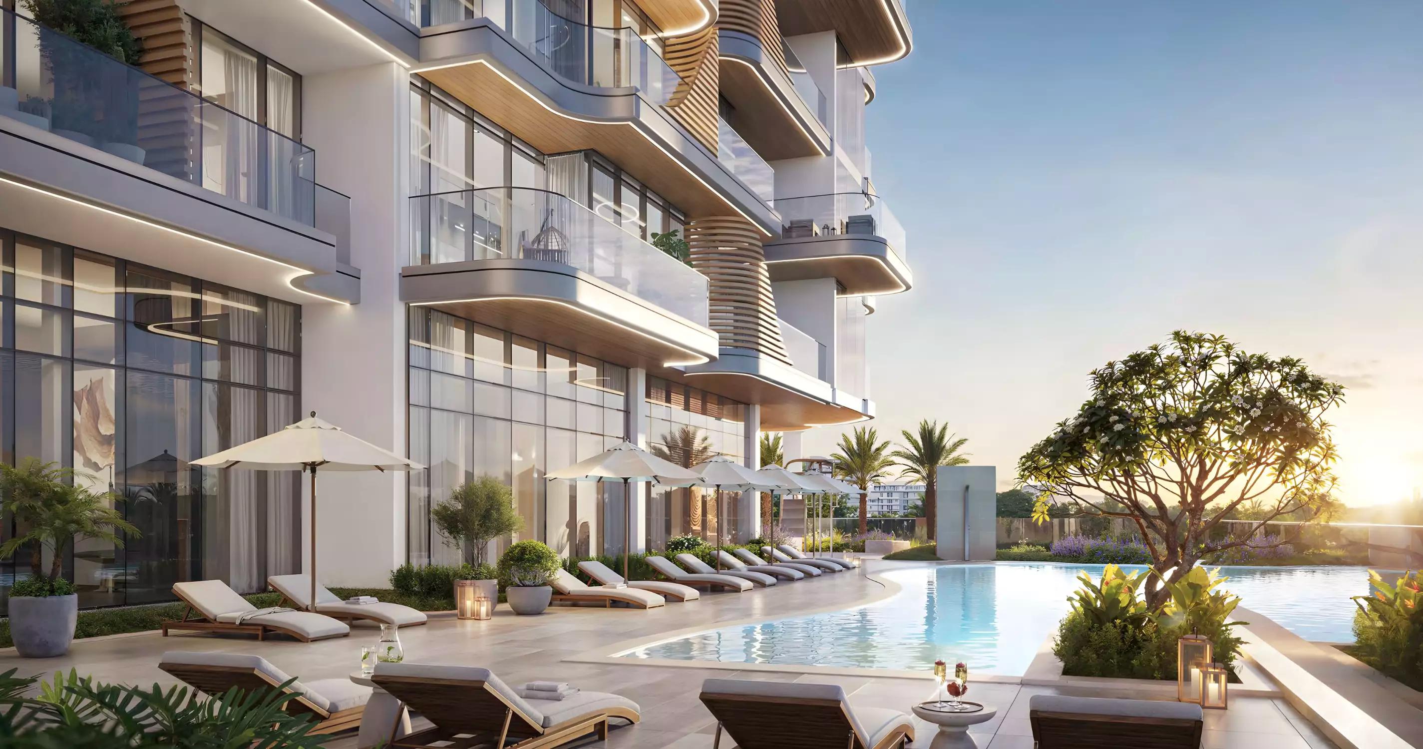 Rabdan Gate residential building street-level view, Majan, Dubai