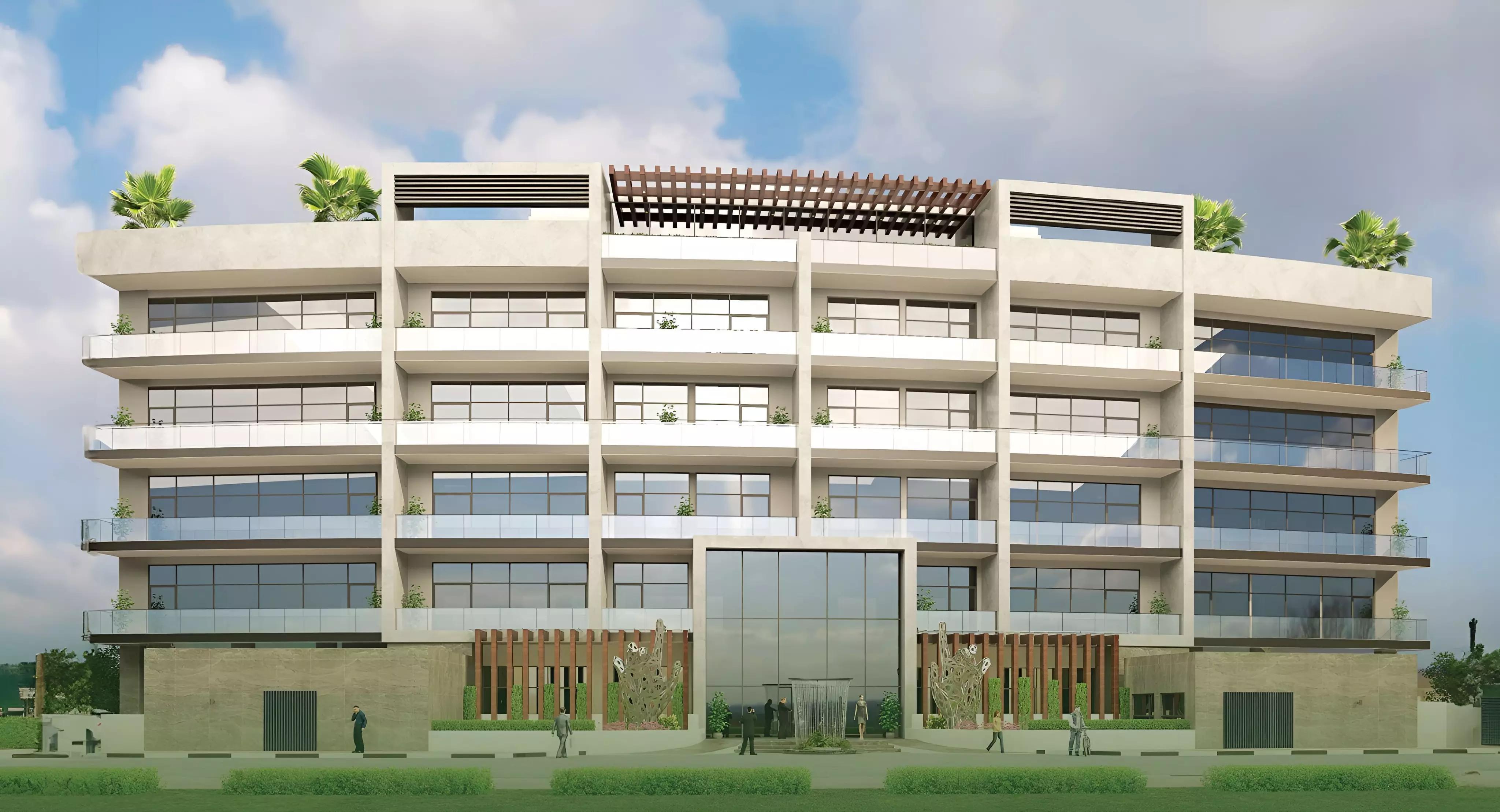 Lincoln Star Residence building entrance and driveway, Dubai South