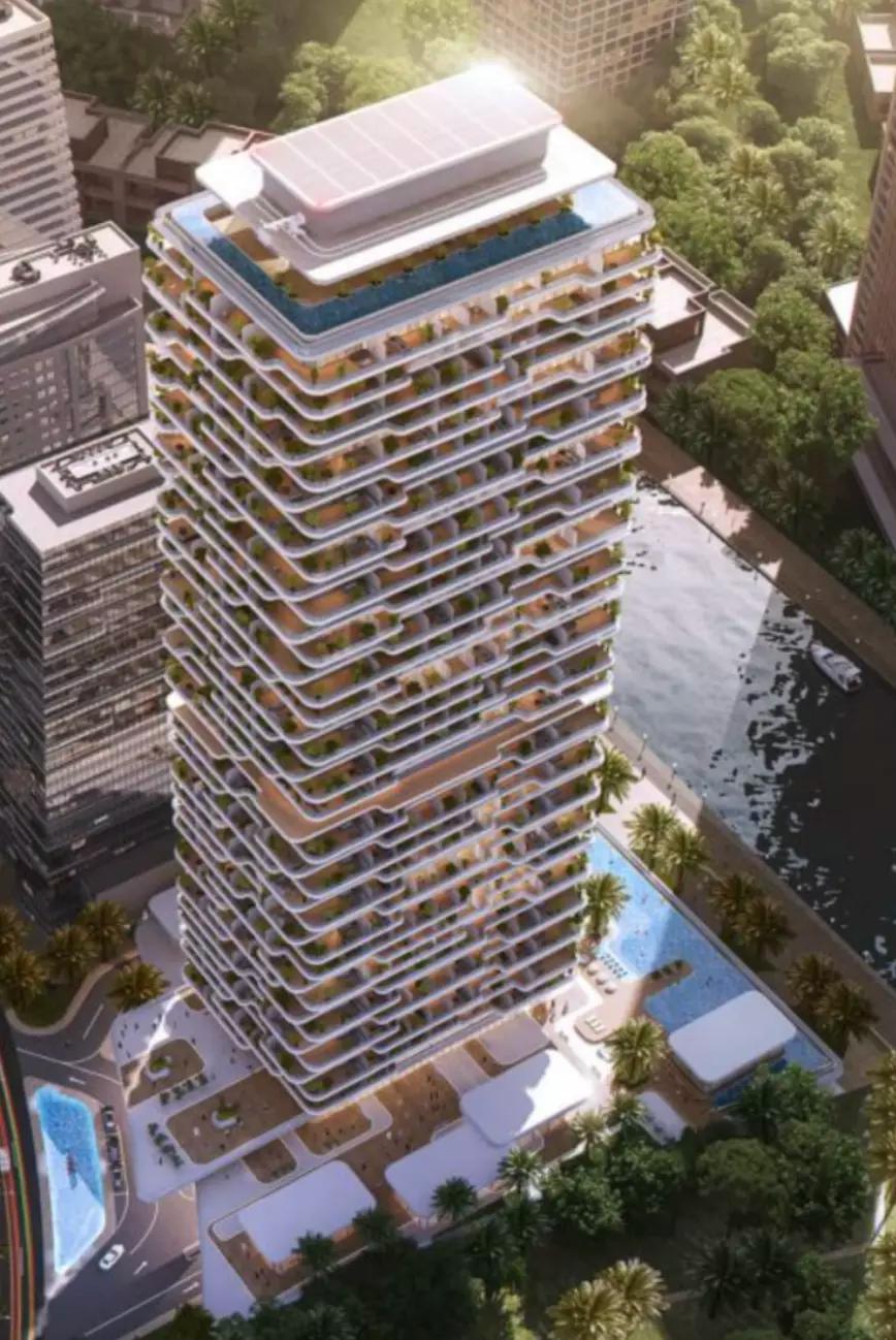 Keturah Tower building amenity area with landscaped surroundings