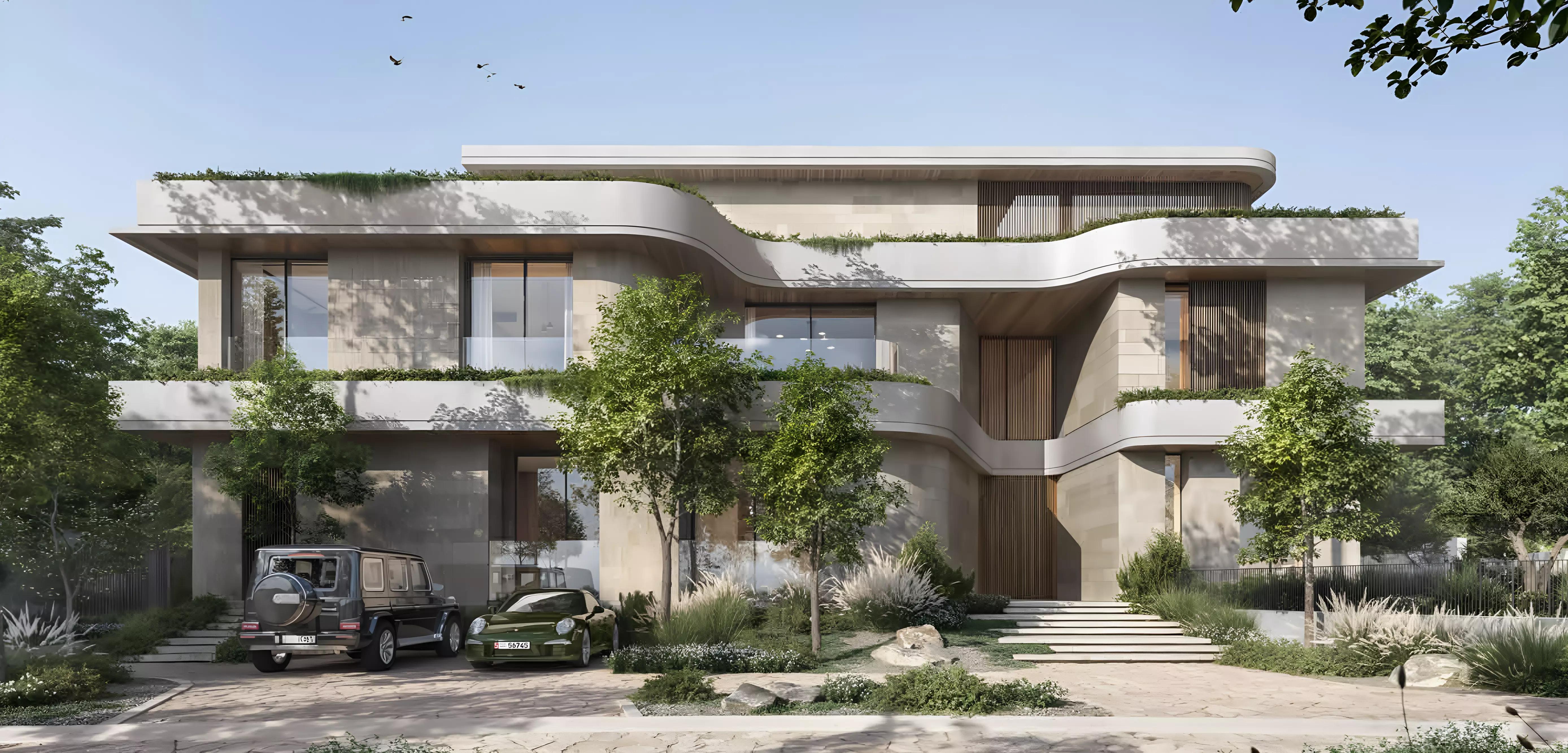 Moringa Mansions villa exterior with landscaped frontage, The Wilds by Aldar, Dubai