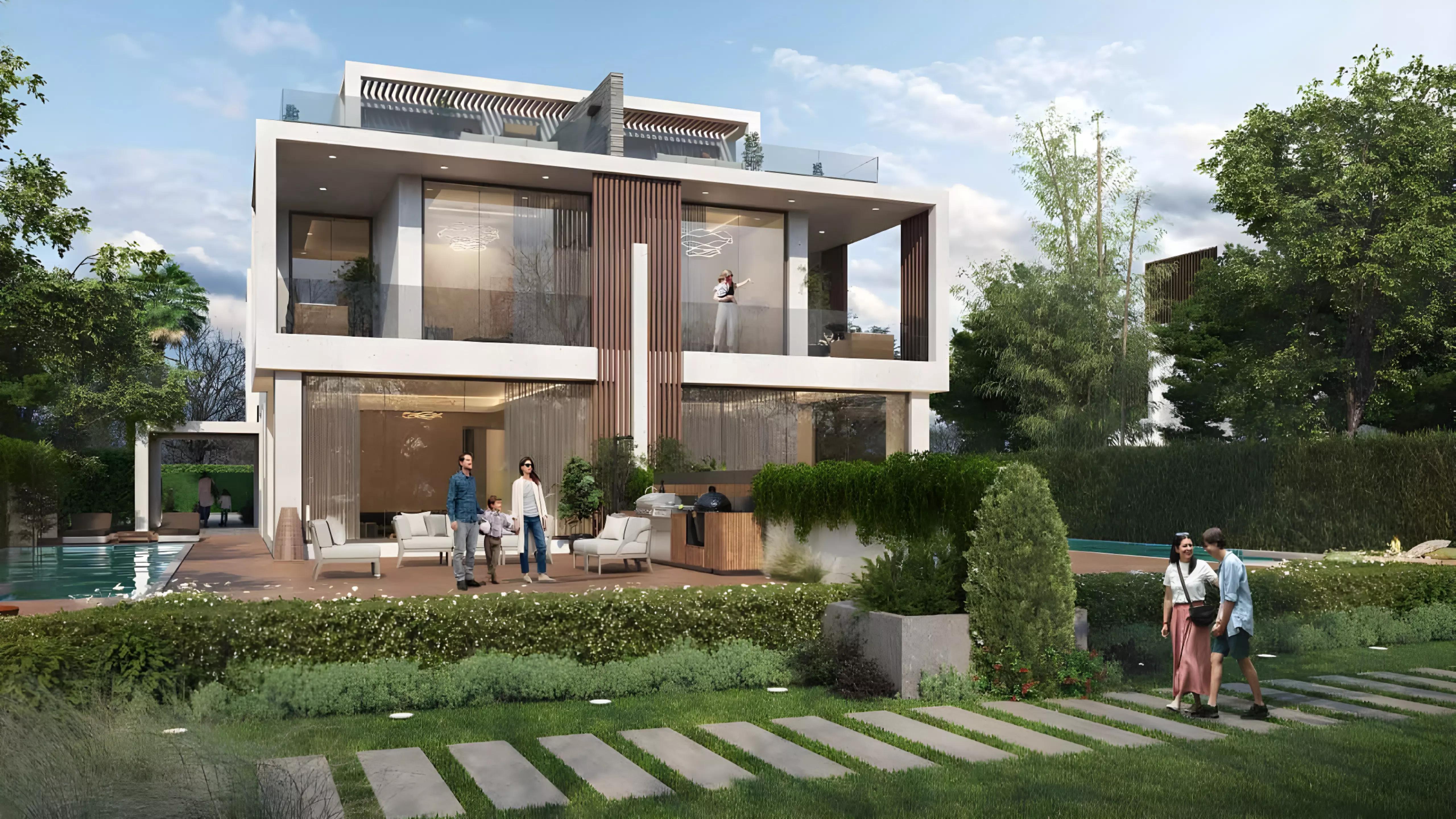 Park Greens 3 villa community street view with greenery, DAMAC Hills, Dubai
