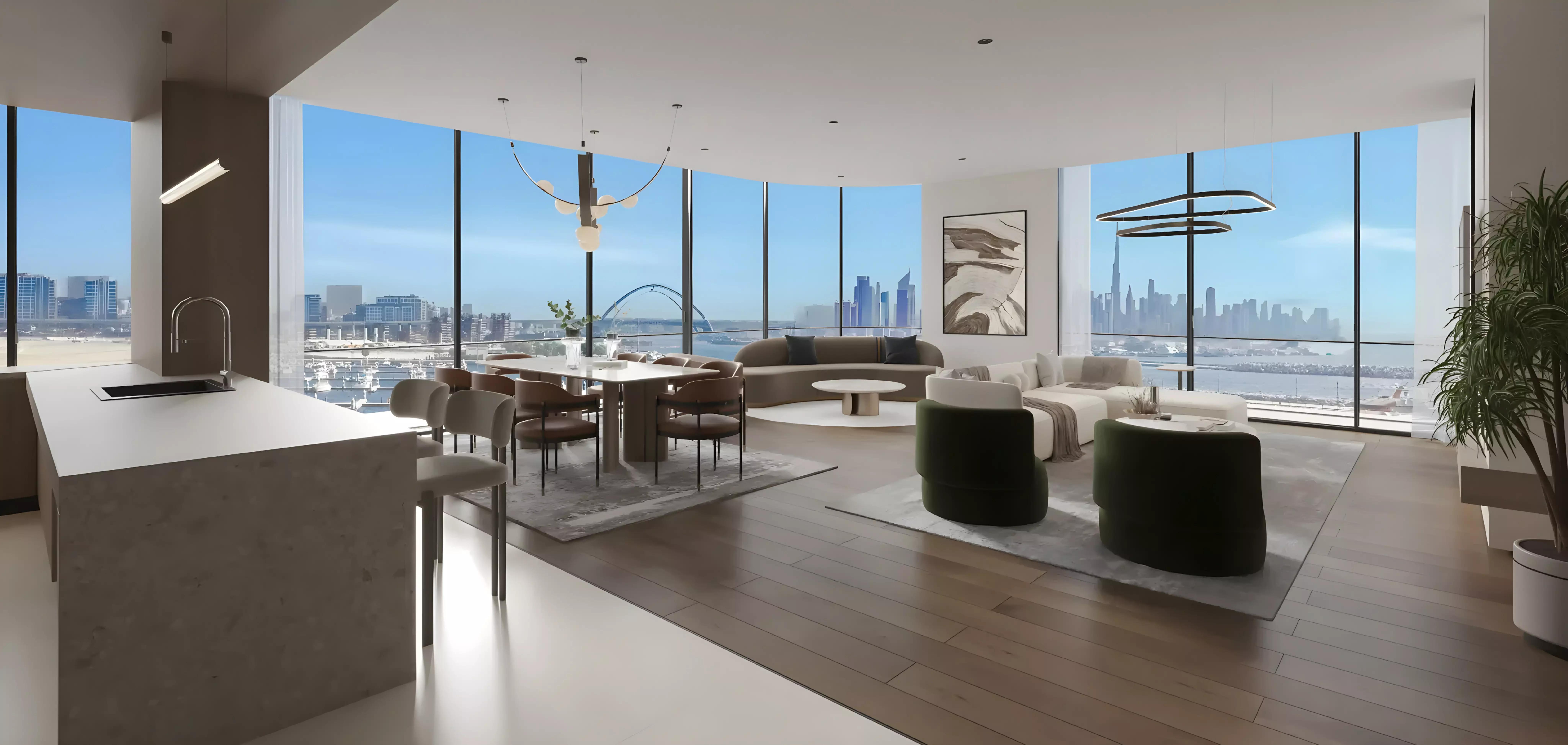 LIV Oceanside interior living space with sea view, Dubai Islands