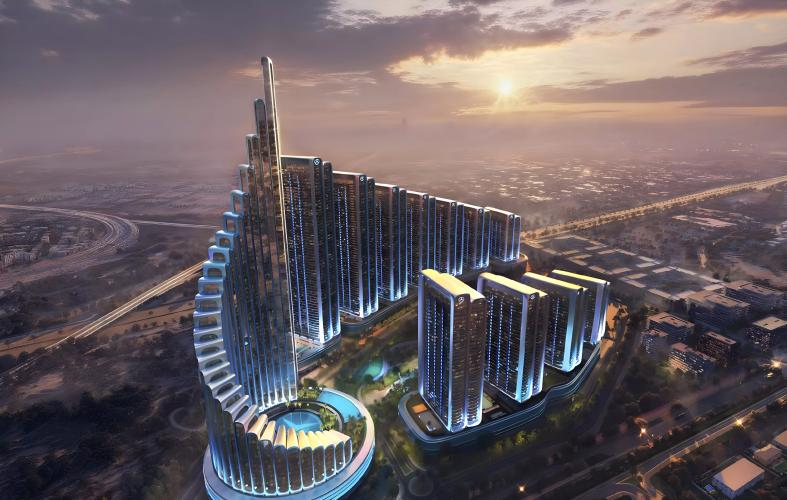 Mercedes-Benz AMG Vision tower exterior at Mercedes-Benz Places, Nad Al Sheba, Dubai