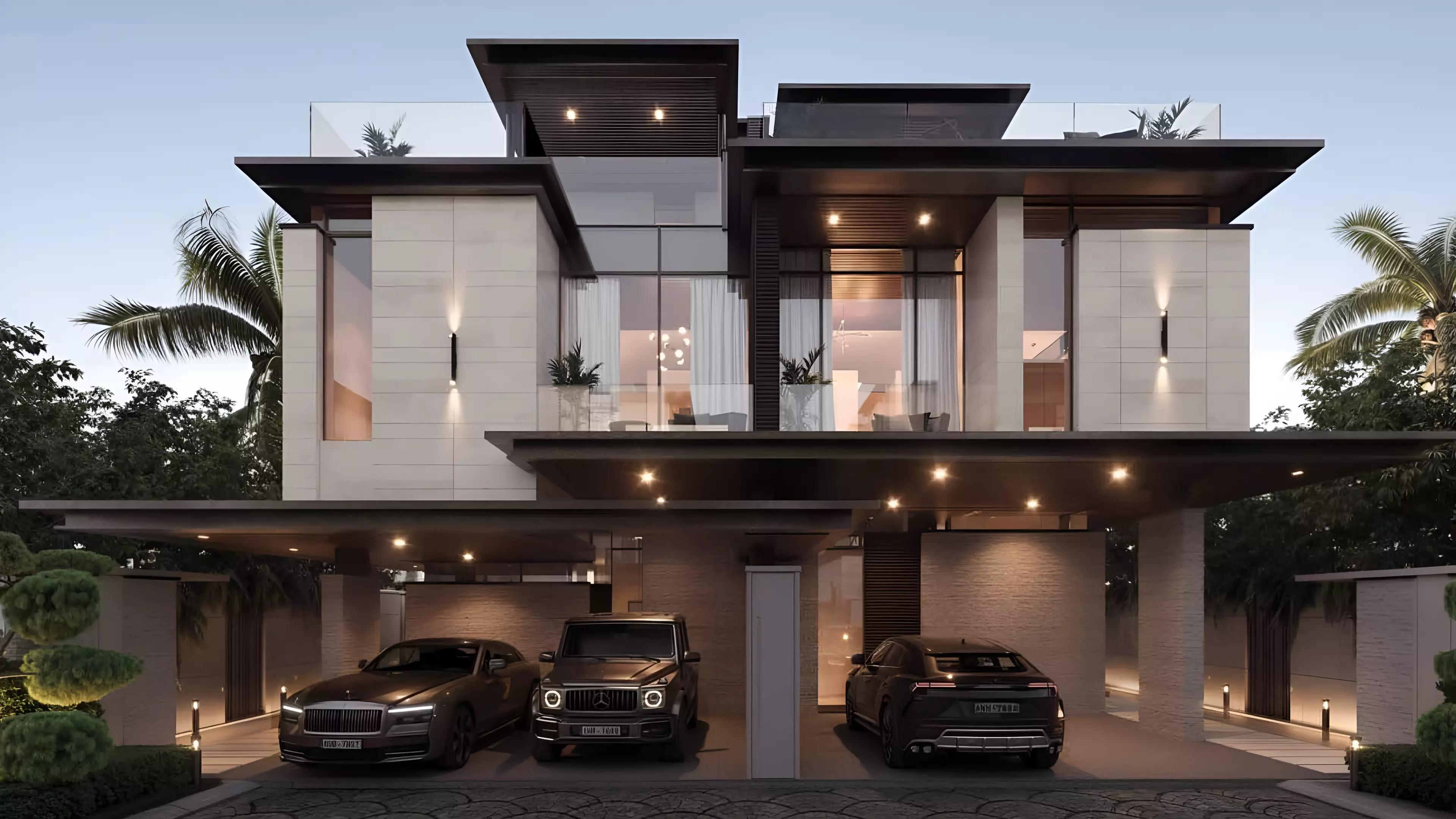 Lua Residences villa facade and driveway view, MBR City, Dubai
