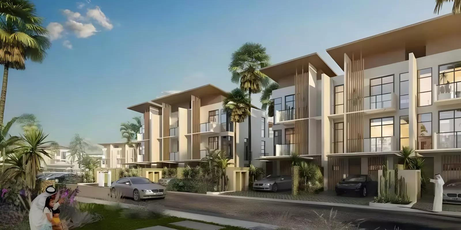 Motor City Hills townhouse row facade view, Motor City, Dubai