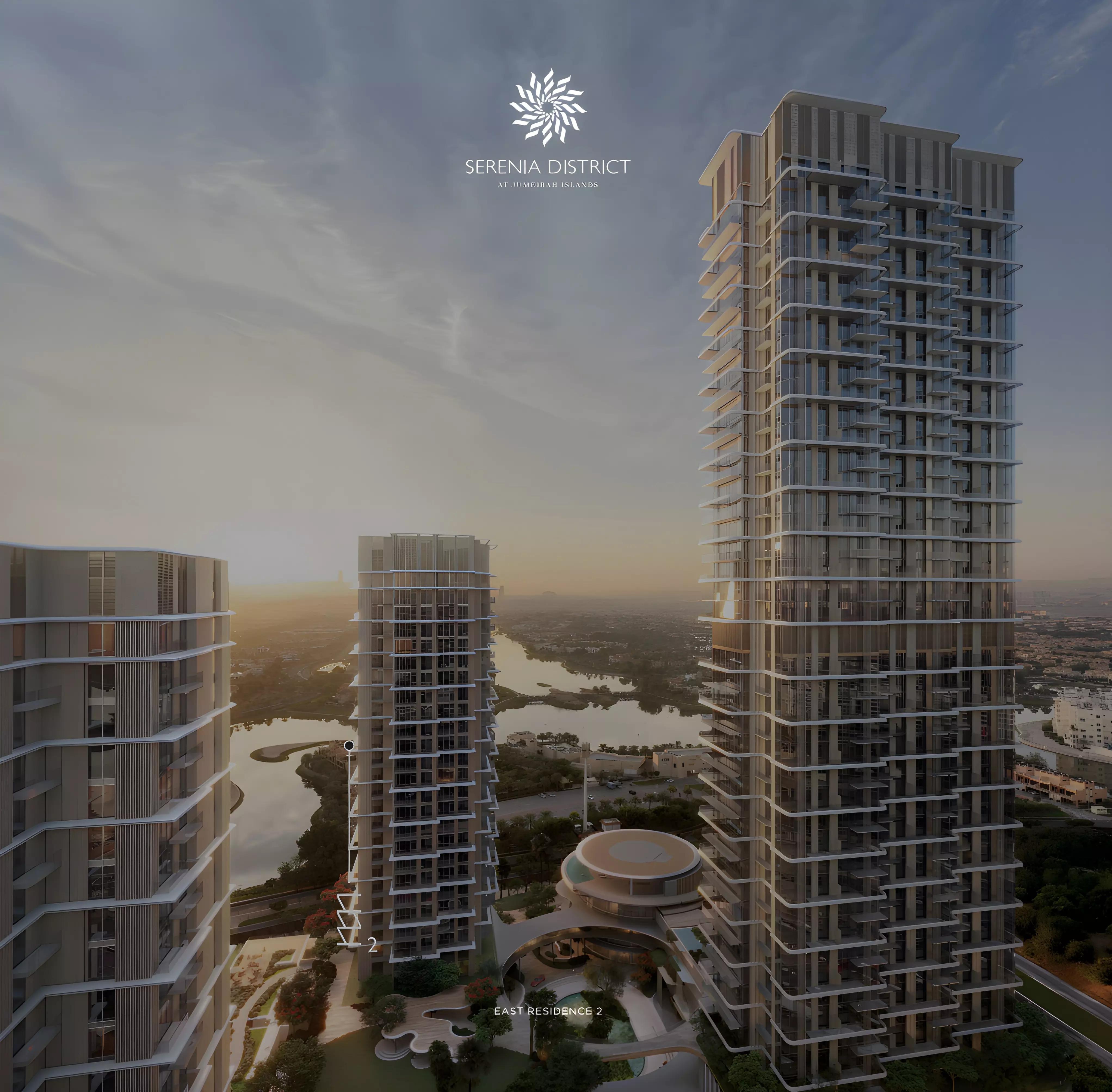 Serenia District East apartment building facade, Jumeirah Islands, Dubai