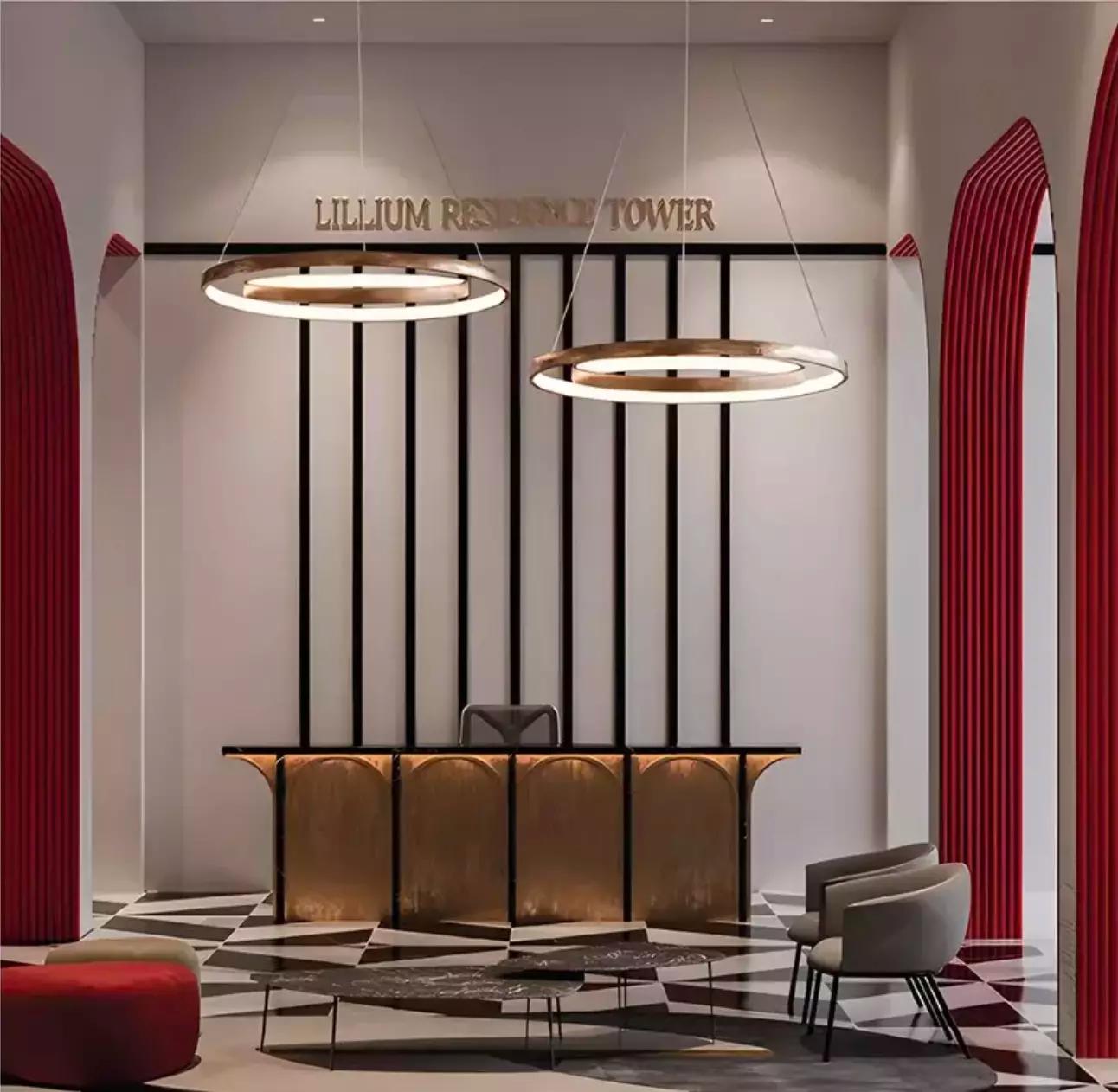 Apartment interior living space at Lilium Tower, JVT Dubai