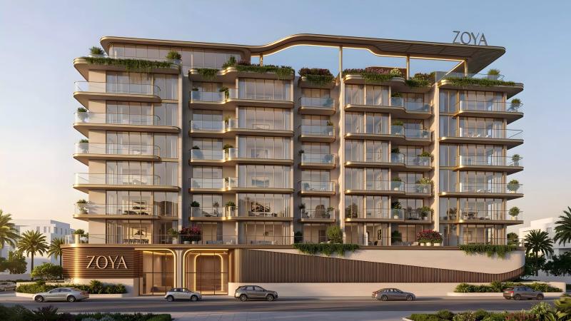 Exterior render of Seraya by Zoya apartment building in Dubai South