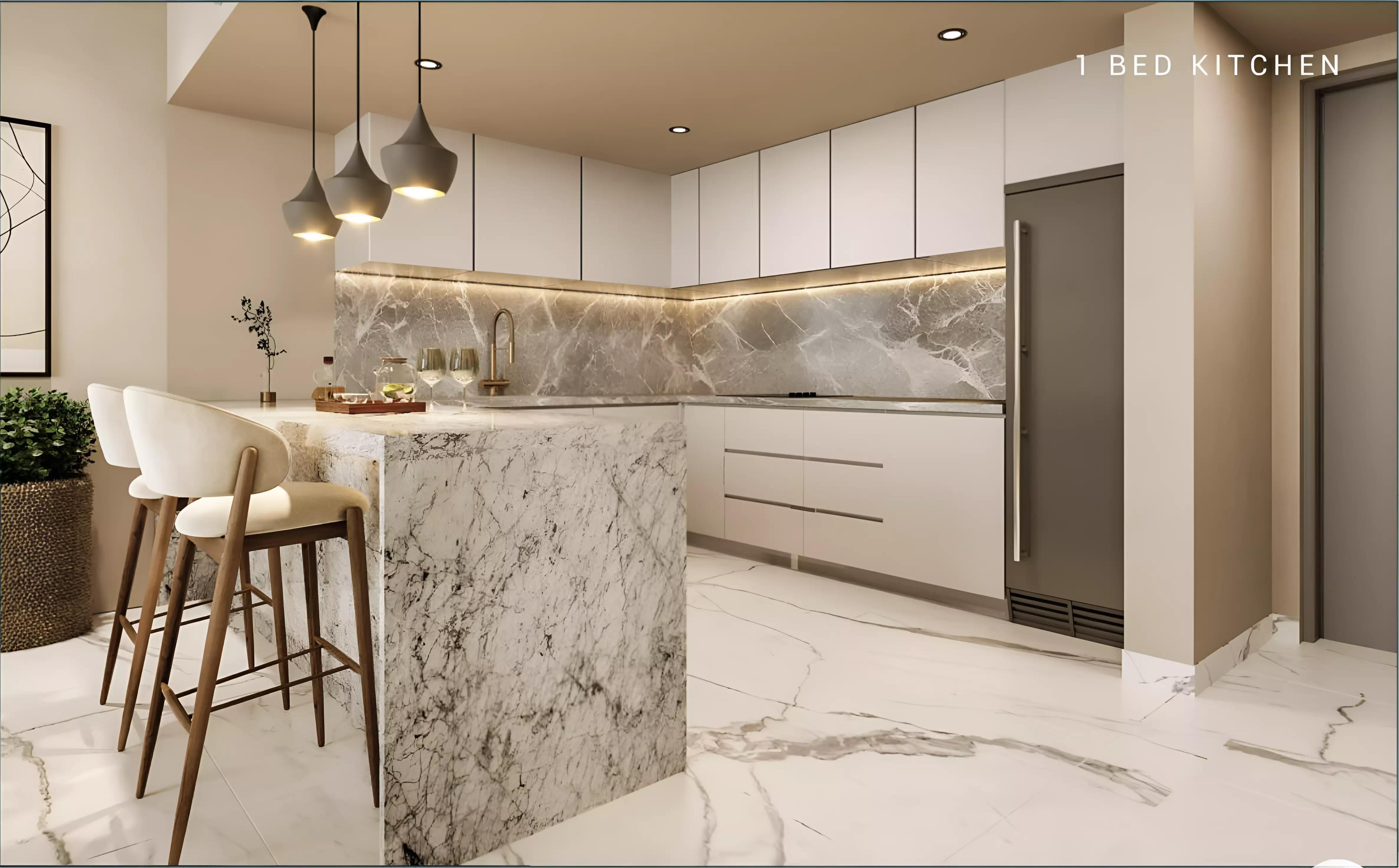 Milos by Karma podium and pool deck render, DLRC, Dubai