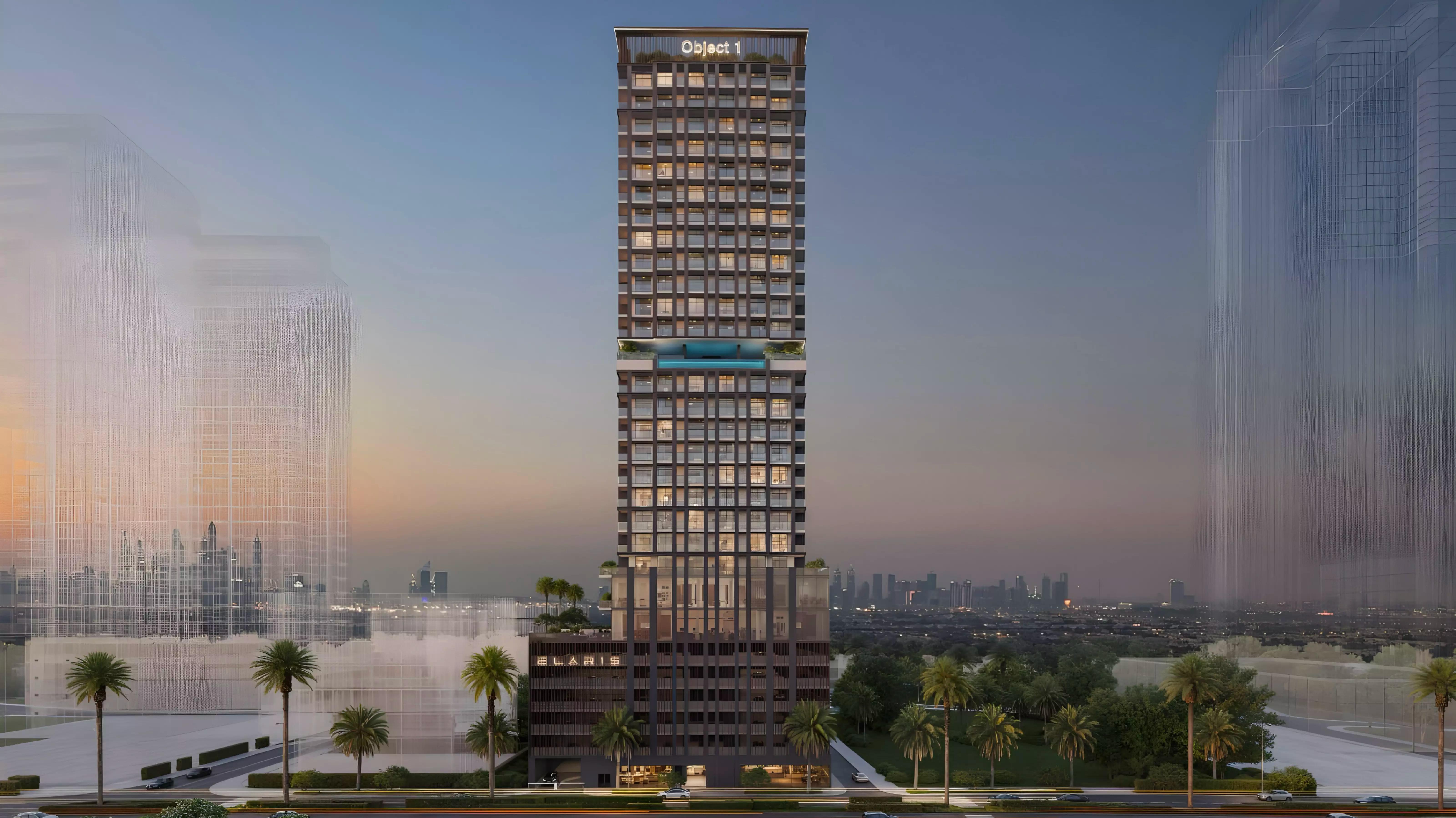 Elaris Rise exterior building facade, Jumeirah Village Triangle, Dubai