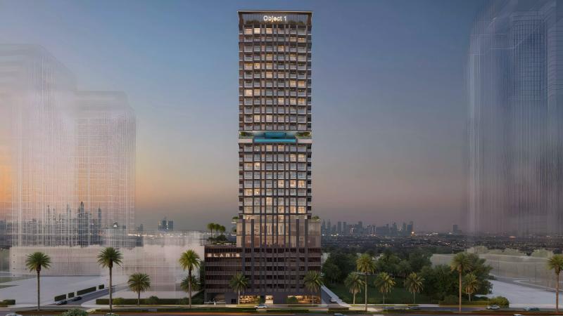 Elaris Rise exterior building facade, Jumeirah Village Triangle, Dubai
