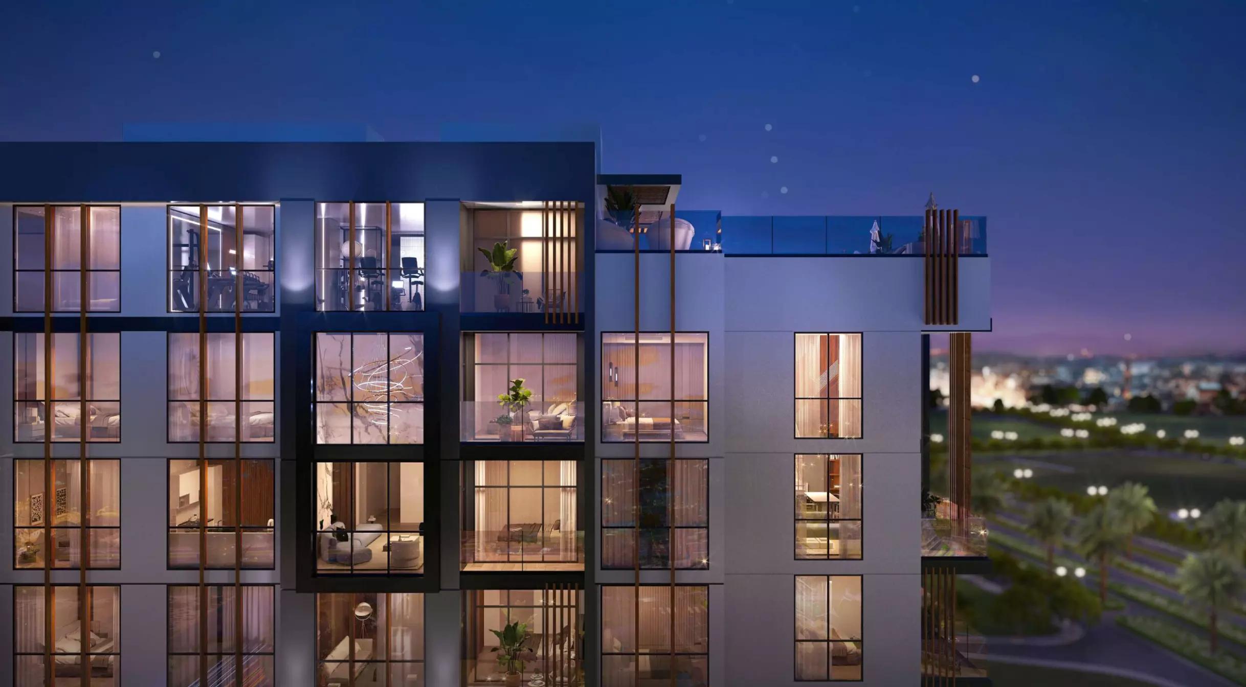 A99 exterior street-level view of low-rise residences, DLRC Dubai