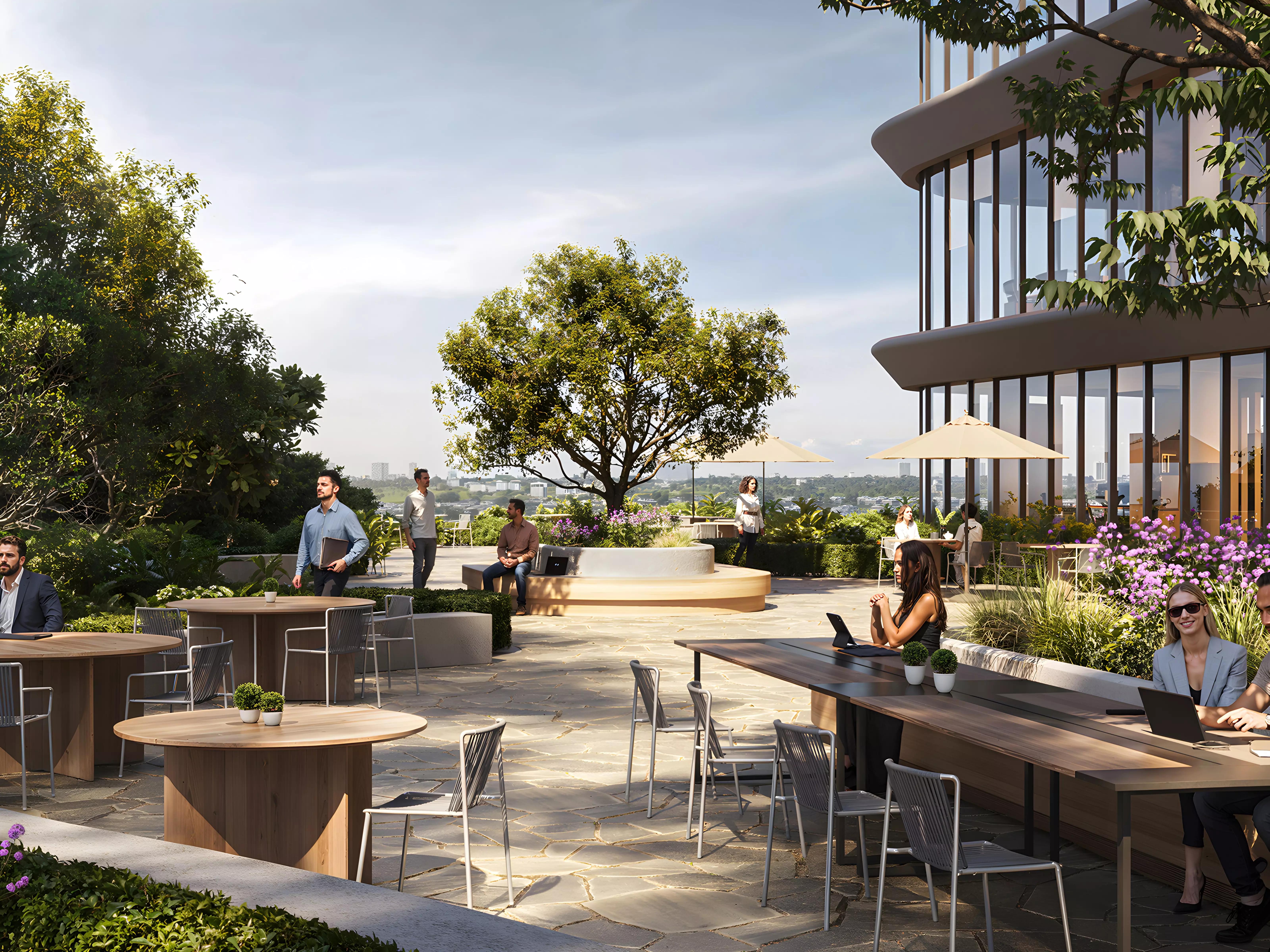 Damac District landscaped gardens and walkway, DAMAC Hills, Dubai