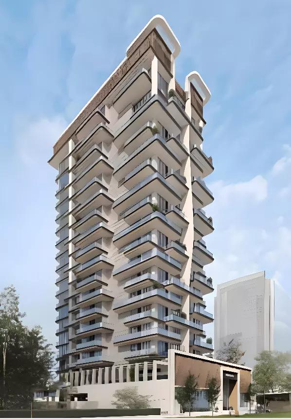 Primero Residences building entrance and podium, Al Furjan, Dubai