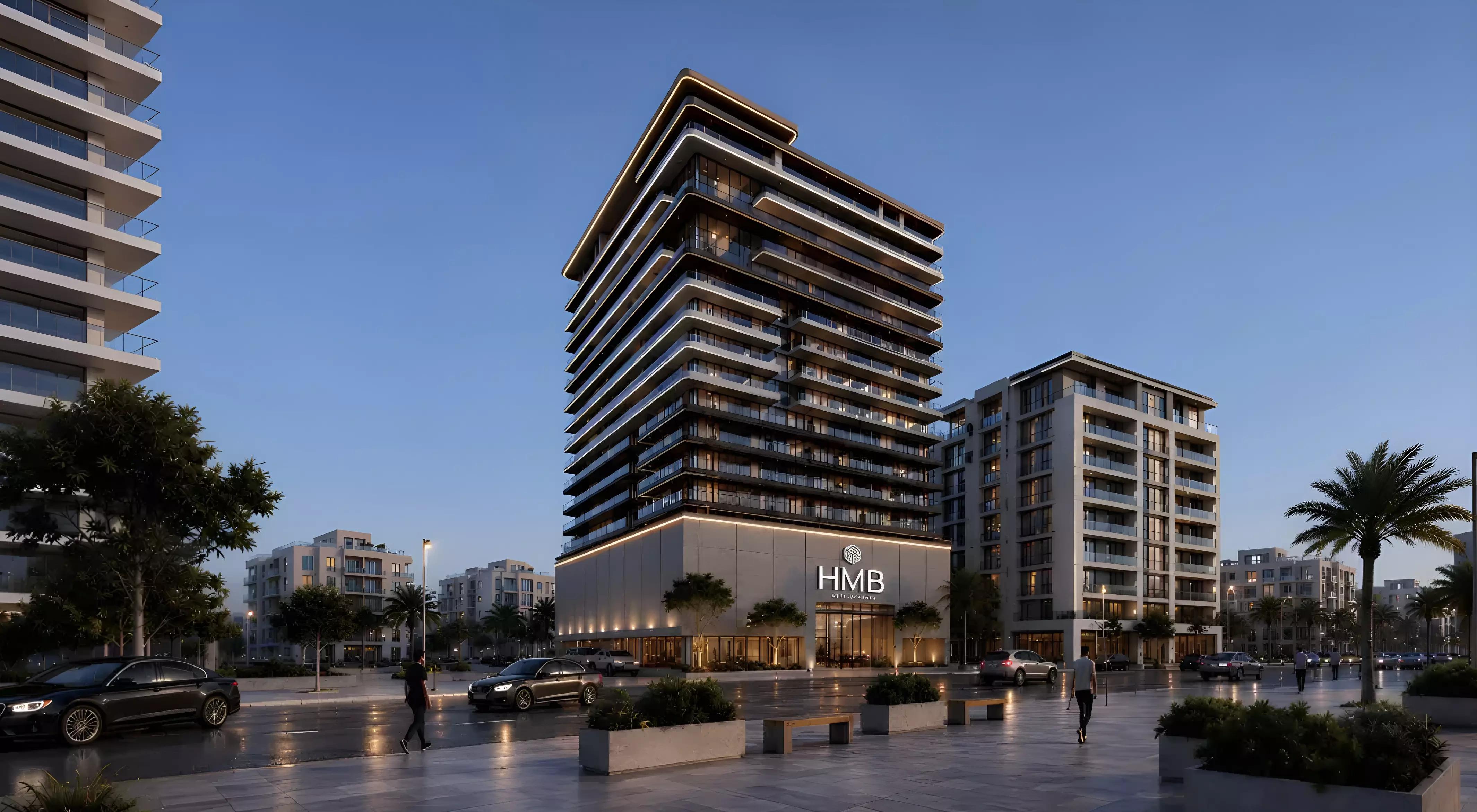 Beverly Crown exterior facade view, Jumeirah Village Circle, Dubai