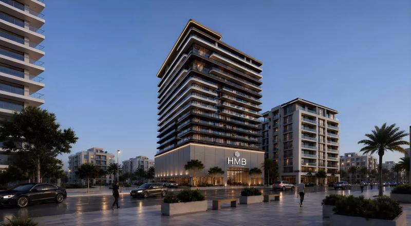 Beverly Crown exterior facade view, Jumeirah Village Circle, Dubai