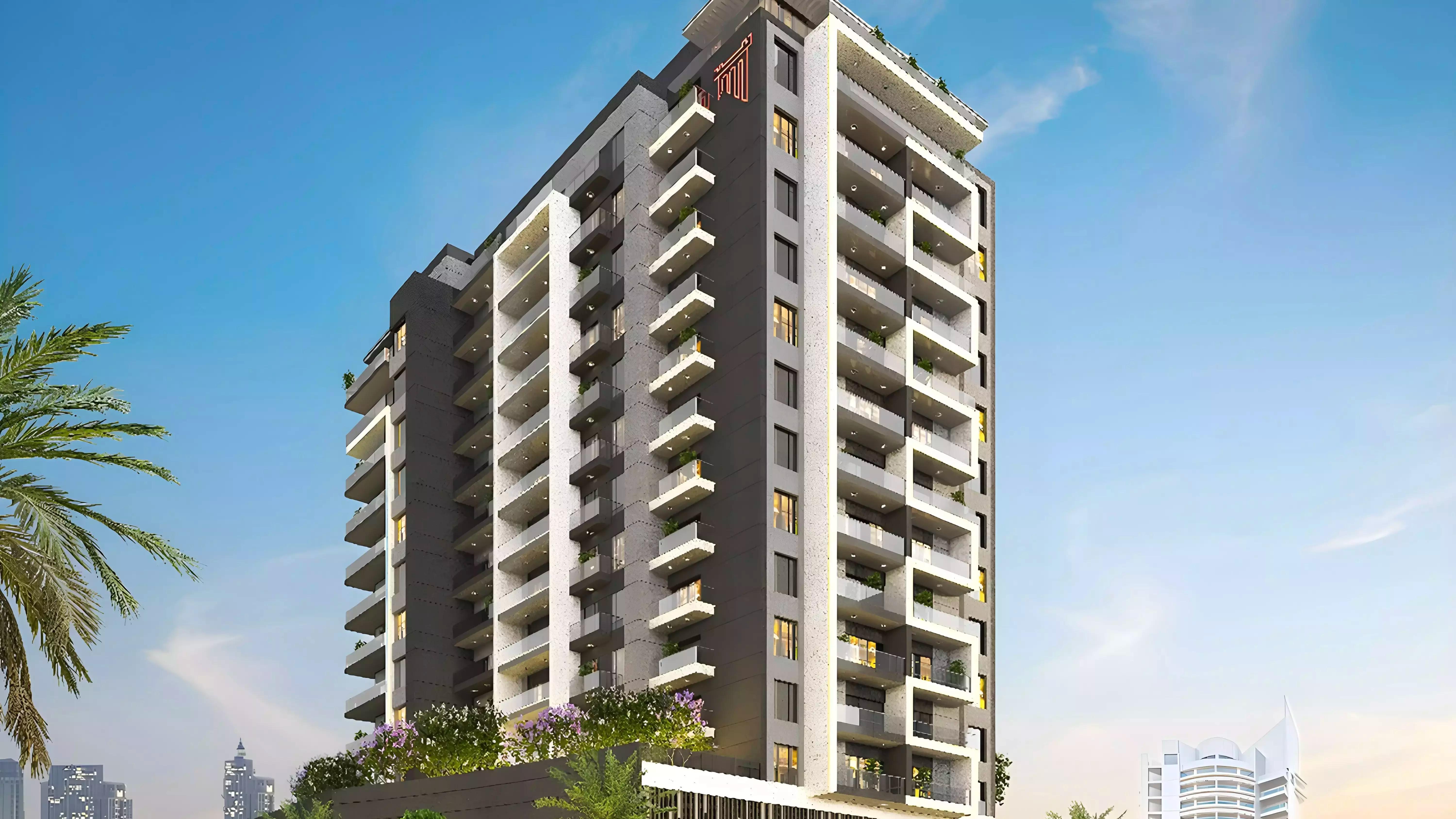 Al Waleed WS 1 apartment building exterior render, Dubai Land Residence Complex, Dubai