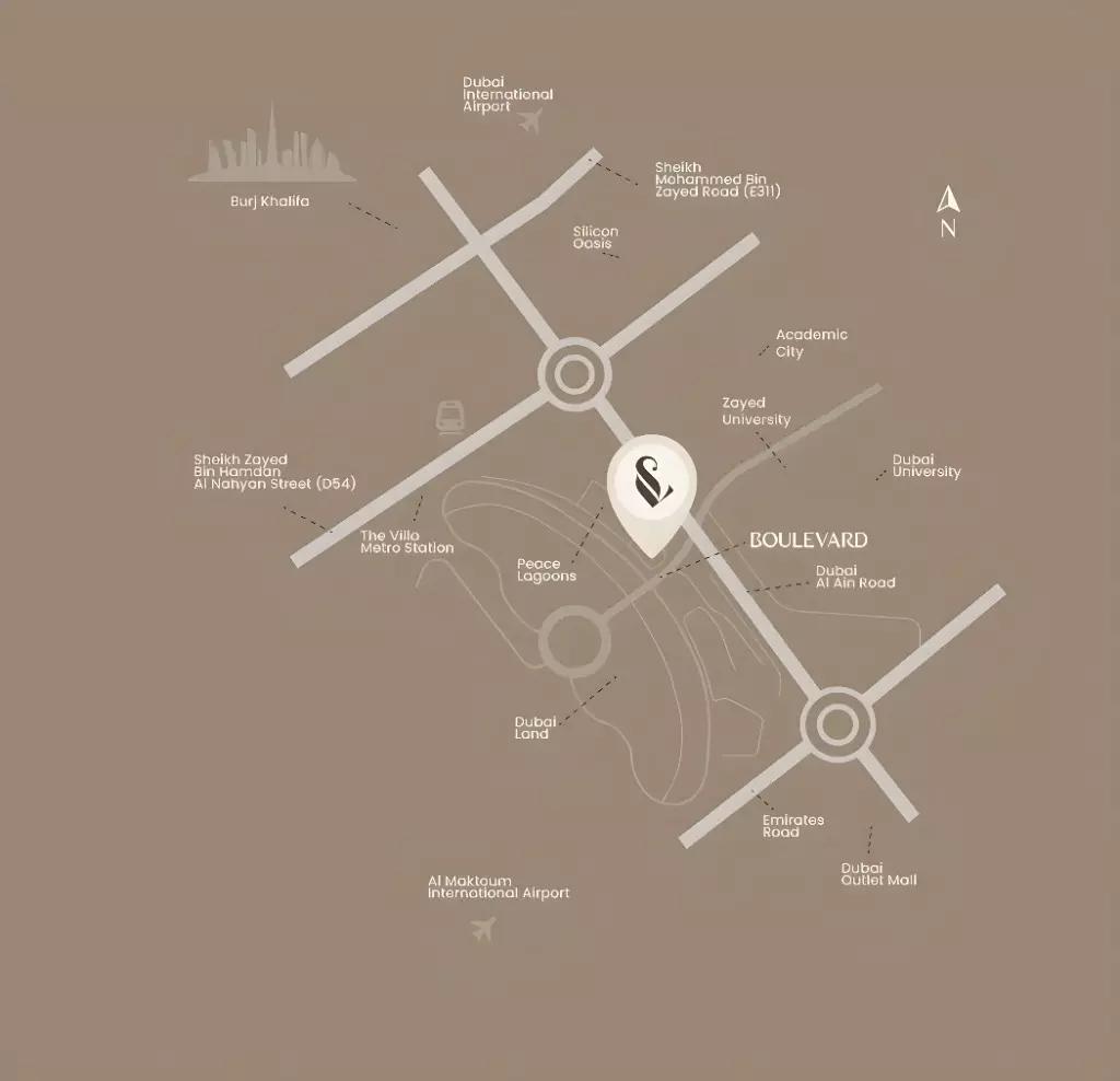 Sky Line master plan layout, Dubai Land Residence Complex, Dubai