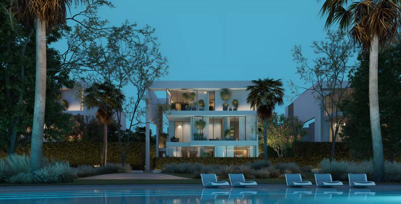 The Sol at Lunaya villa exterior with landscaped surroundings, Jebel Ali Village, Dubai