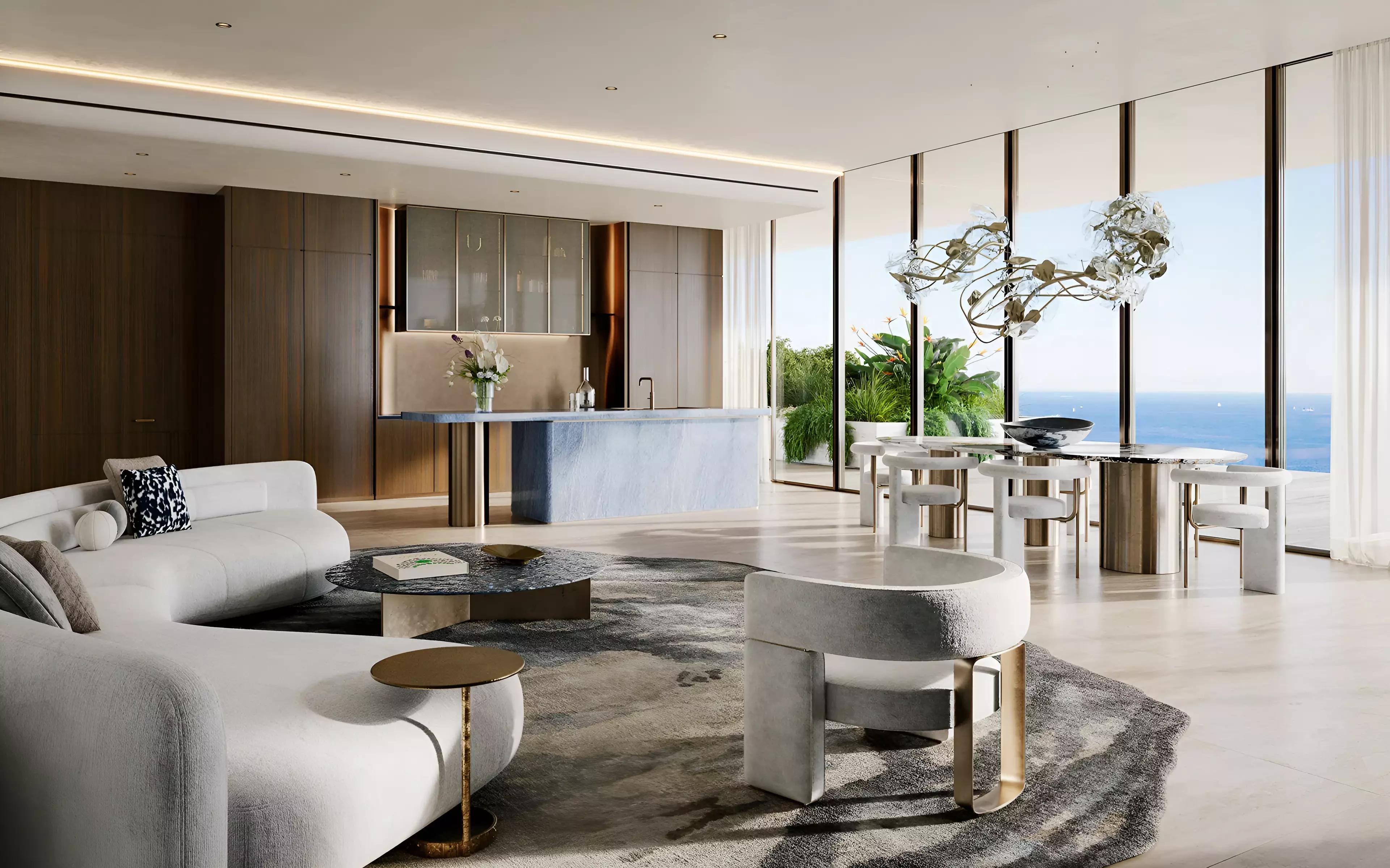 Infinity pool deck at Silena Residences, Dubai Islands