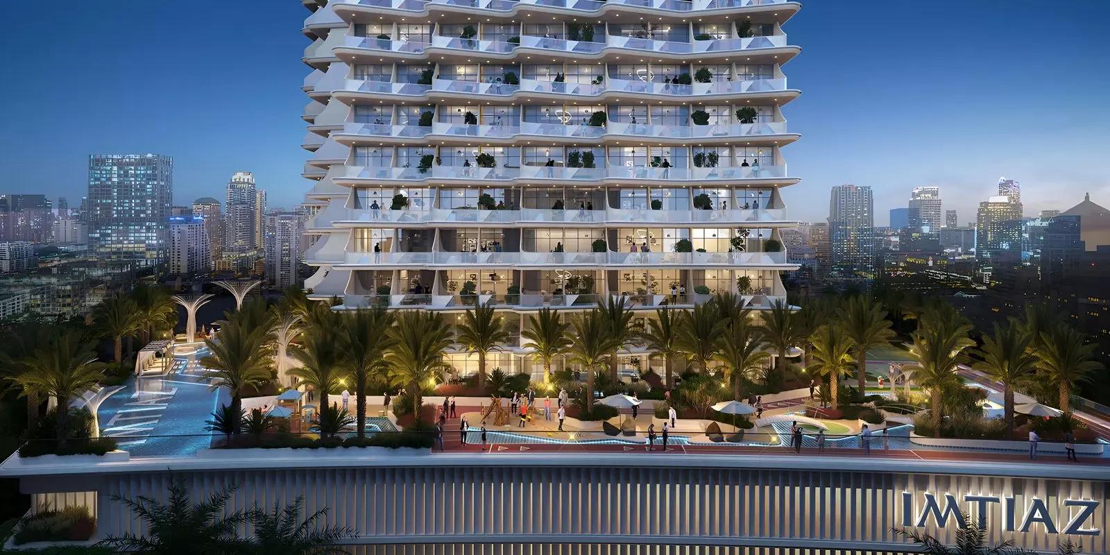 Cove apartment building facade, Imtiaz Developments, Dubai Land