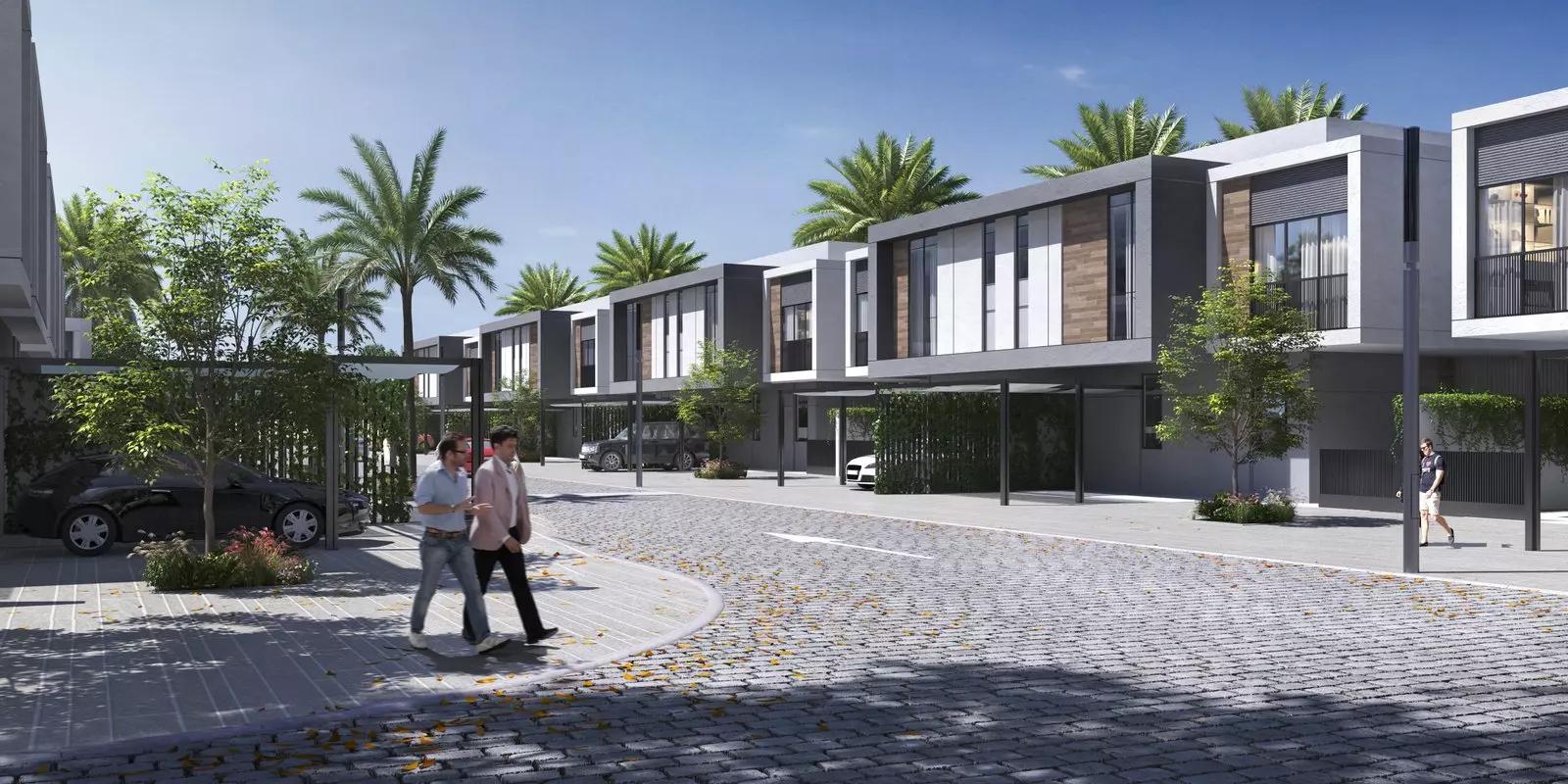 Villa courtyard and landscaping at The Pulse Villas, Dubai South