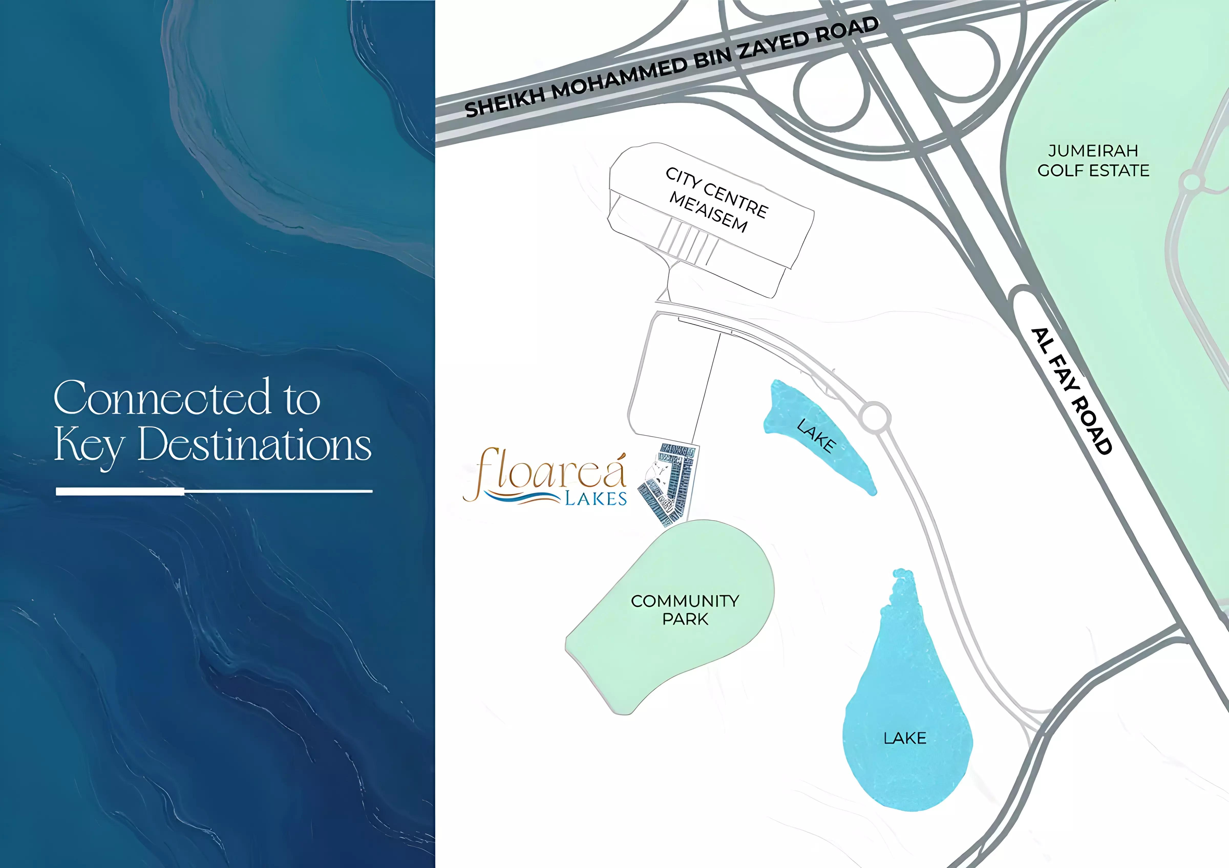 Floarea Lakes master plan layout showing building placement and landscaped areas, Dubai Production City