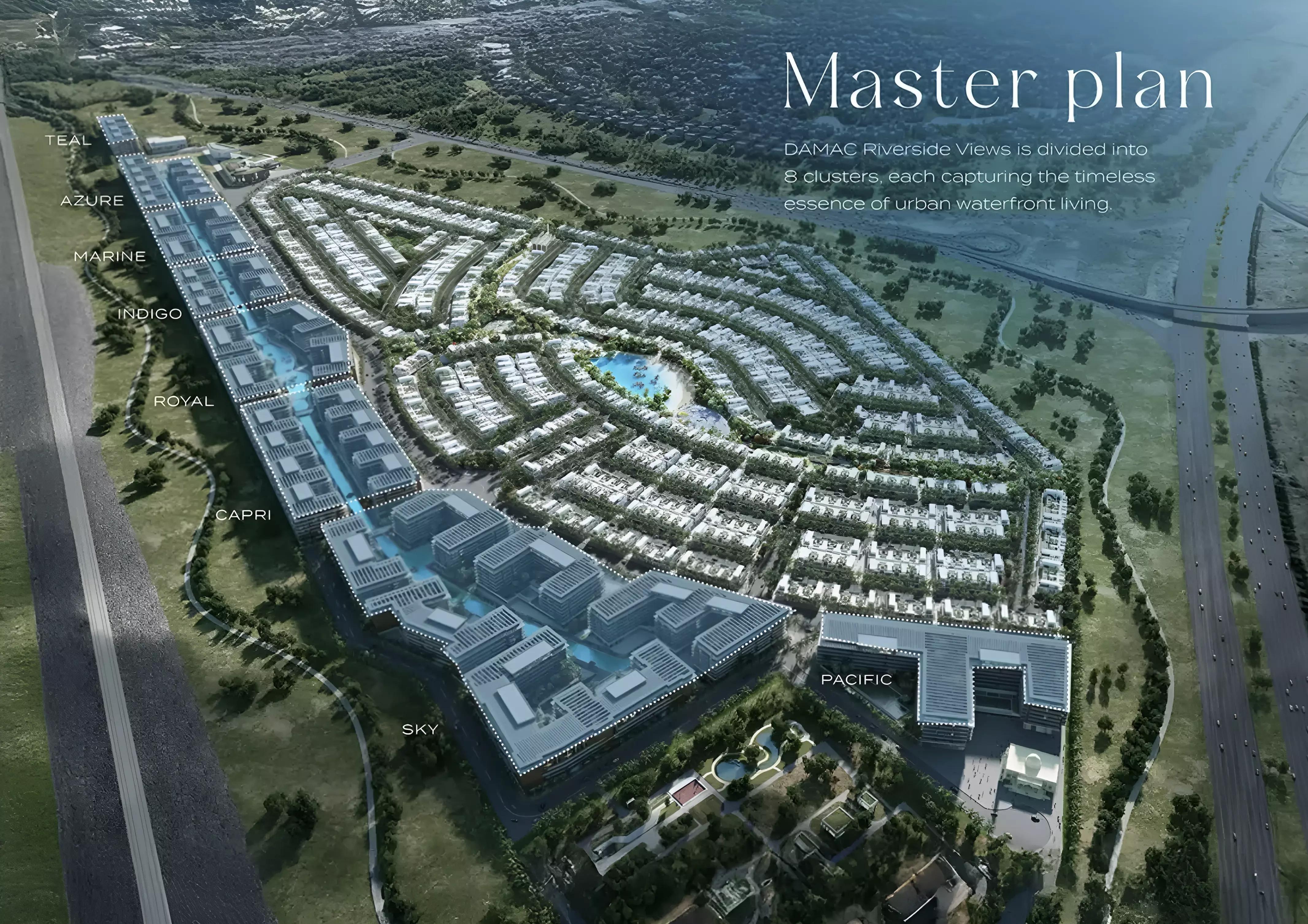 Damac Riverside master plan layout showing Marine 3 building location, DIP, Dubai