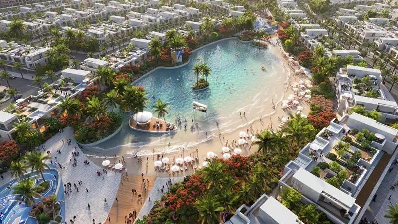 Damac Water Vein amenity area with gardens and walkways, Damac Riverside