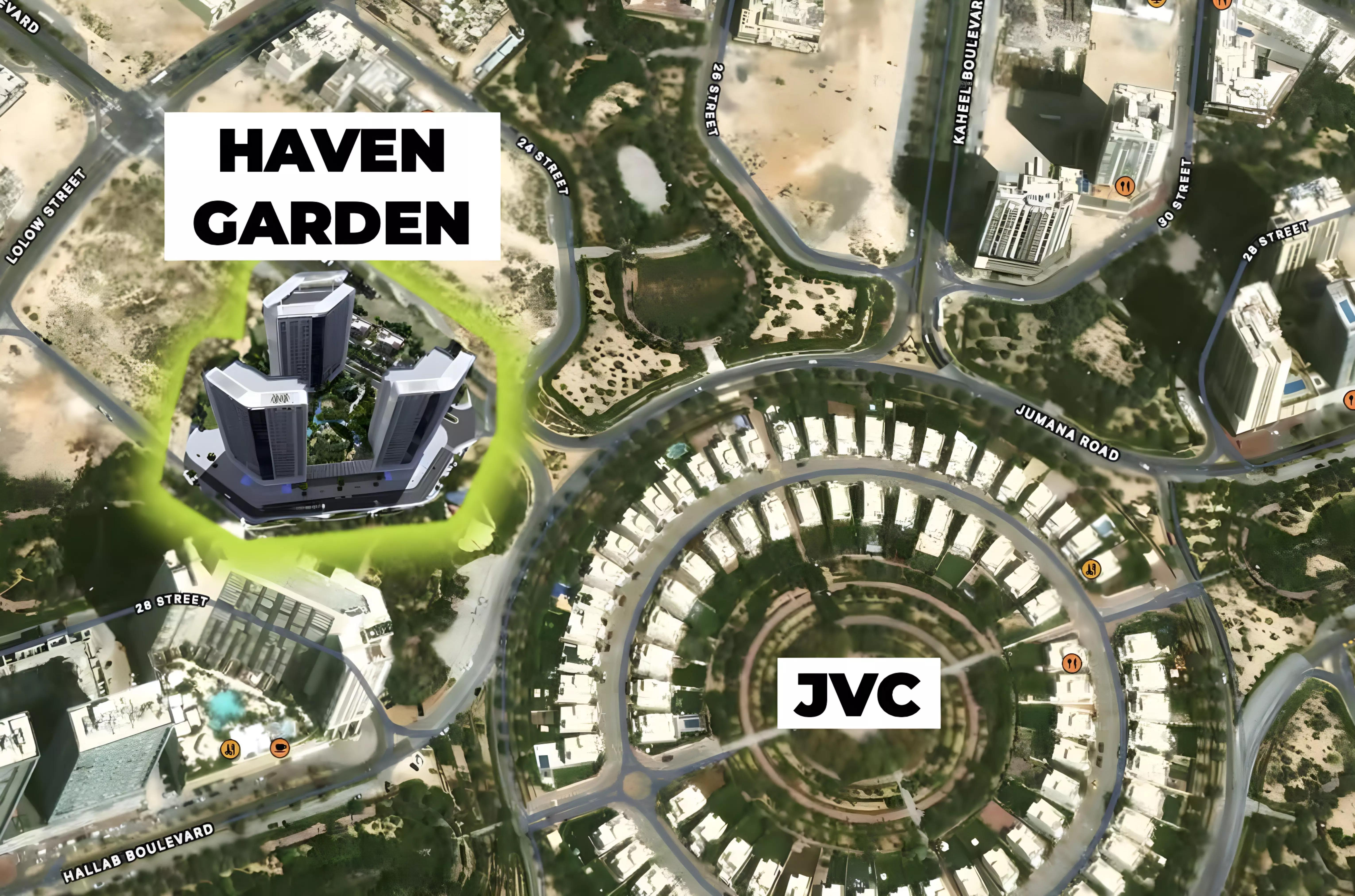 Master plan layout of The Haven Gardens development in JVC District 15