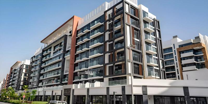 Azizi Riviera 28 exterior facade along the Meydan One canal