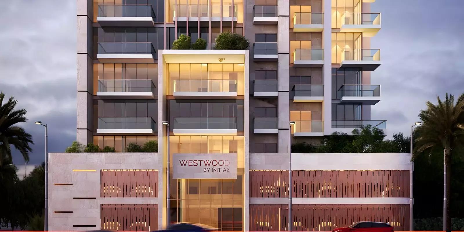 Westwood Residence building entrance and landscaping, Al Furjan
