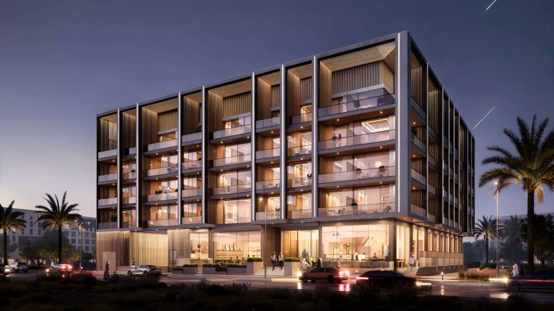 Exterior facade of Dawn by Binghatti tower in Jumeirah Village Circle, Dubai
