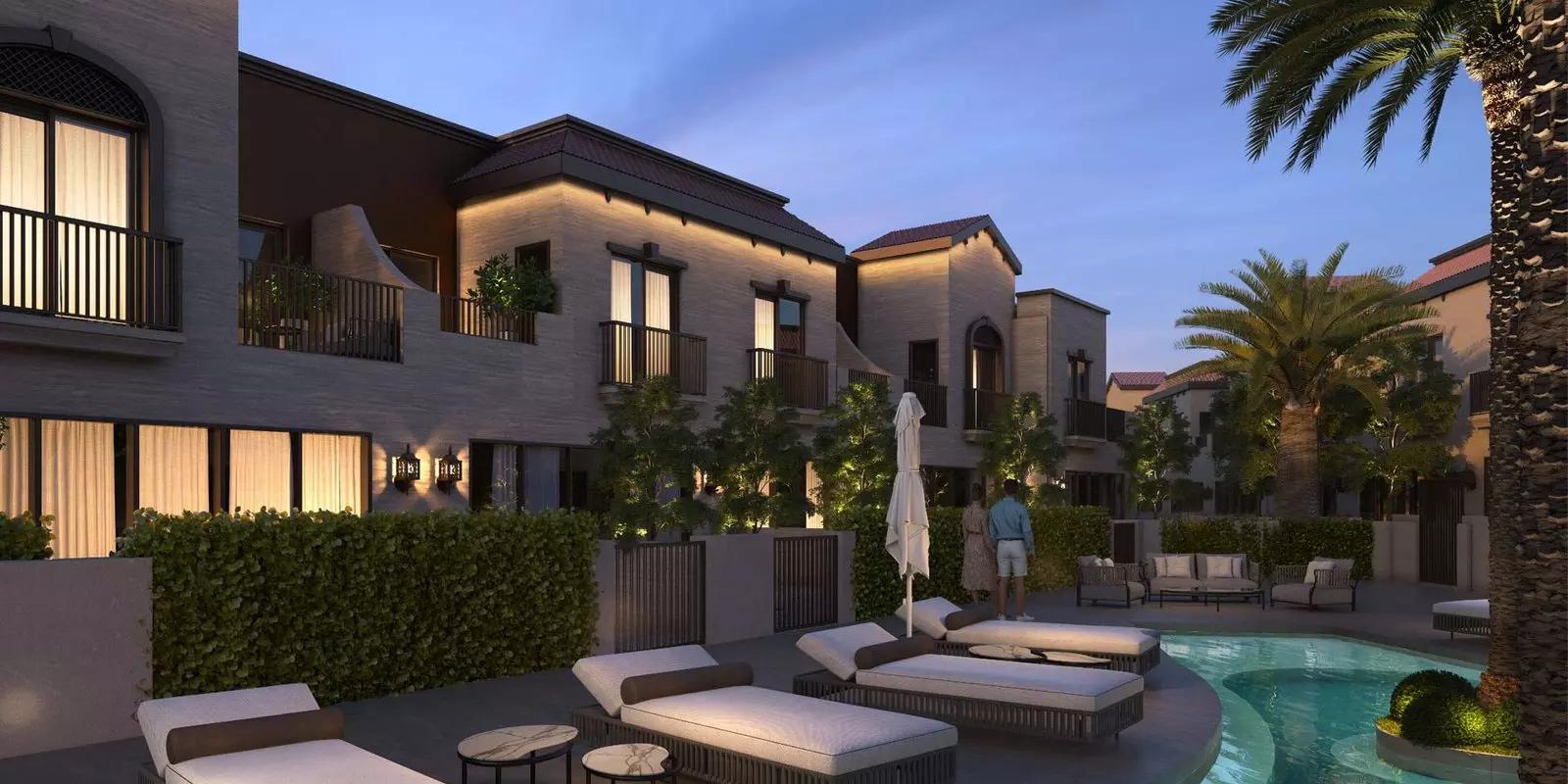 Jasmine Lane villa exterior with driveway and landscaped frontage, Jumeirah Golf Estates, Dubai