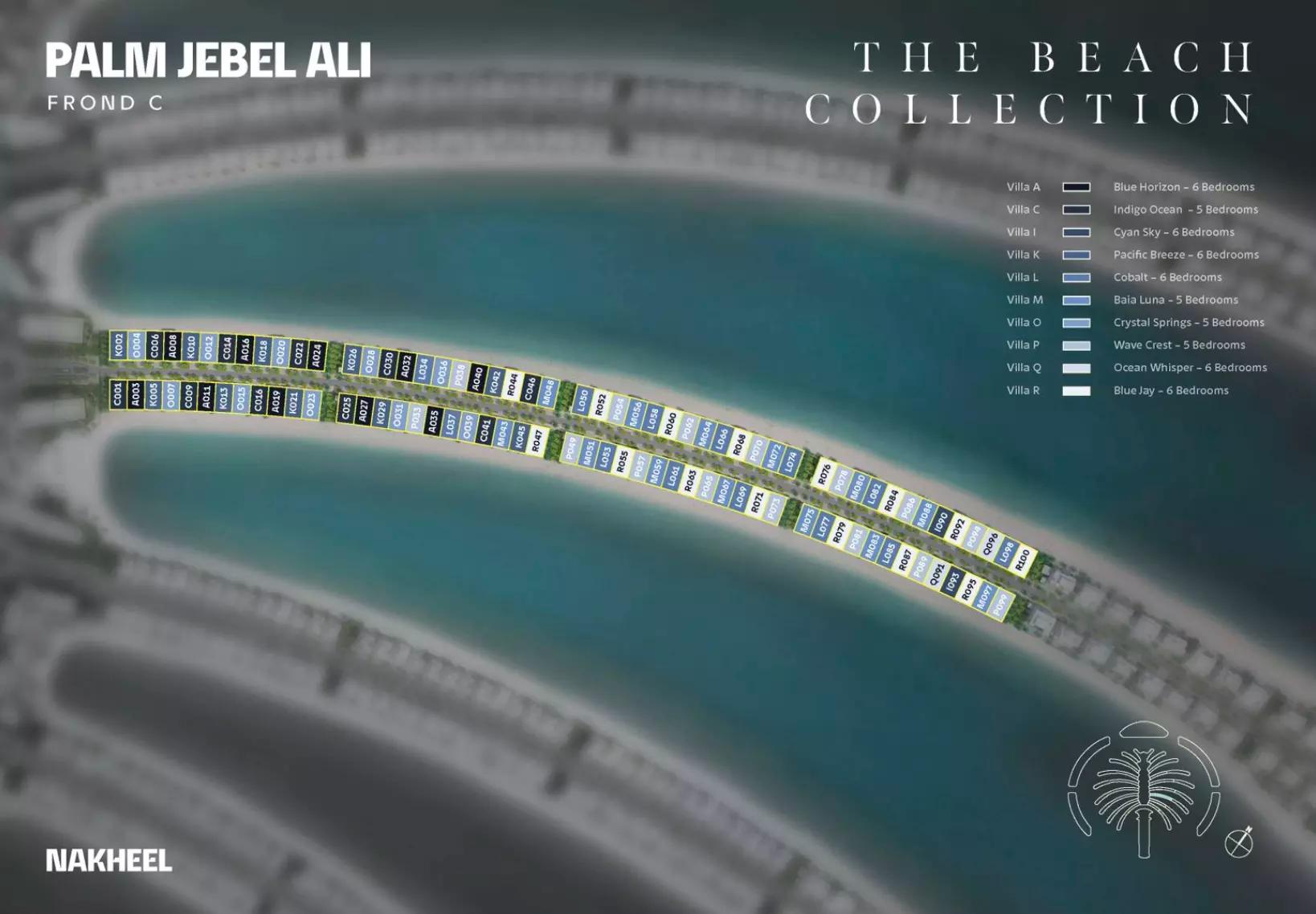 Master plan layout of Palm Jebel Ali Frond C, Nakheel, Dubai