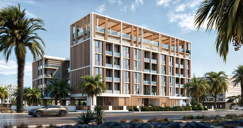 Exterior render of Sikanta Residences apartment building, Dubai South (Dubai World Central), Dubai