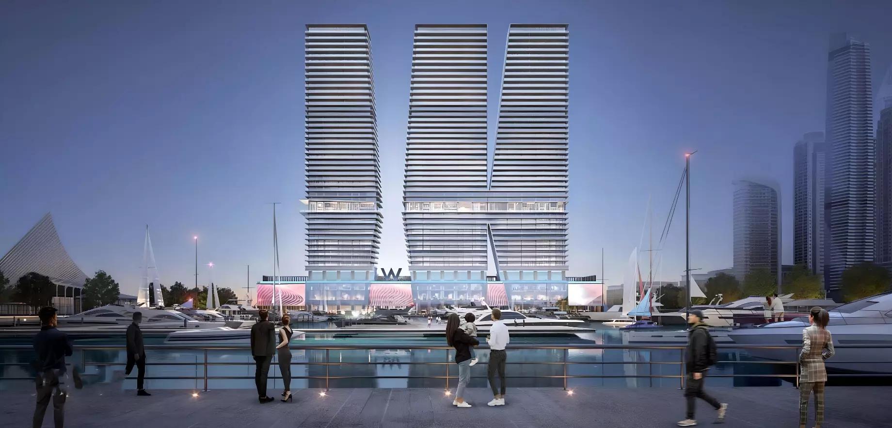 W Residences Dubai Harbour exterior tower view over the waterfront, Dubai Harbour, Dubai